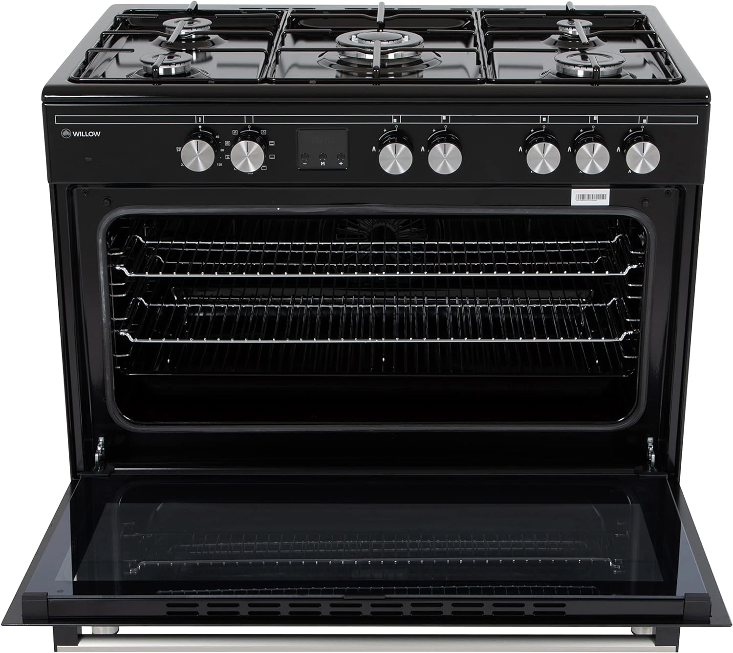 Willow WS90DFBL 95L Capacity Dual Fuel, Freestanding Range Cooker with 5 Gas Burners, Wok Burner, 2 Year Warranty – Black - Amazing Gadgets Outlet