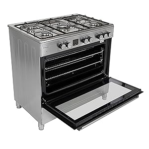 Willow WS90DFBL 95L Capacity Dual Fuel, Freestanding Range Cooker with 5 Gas Burners, Wok Burner, 2 Year Warranty – Black - Amazing Gadgets Outlet