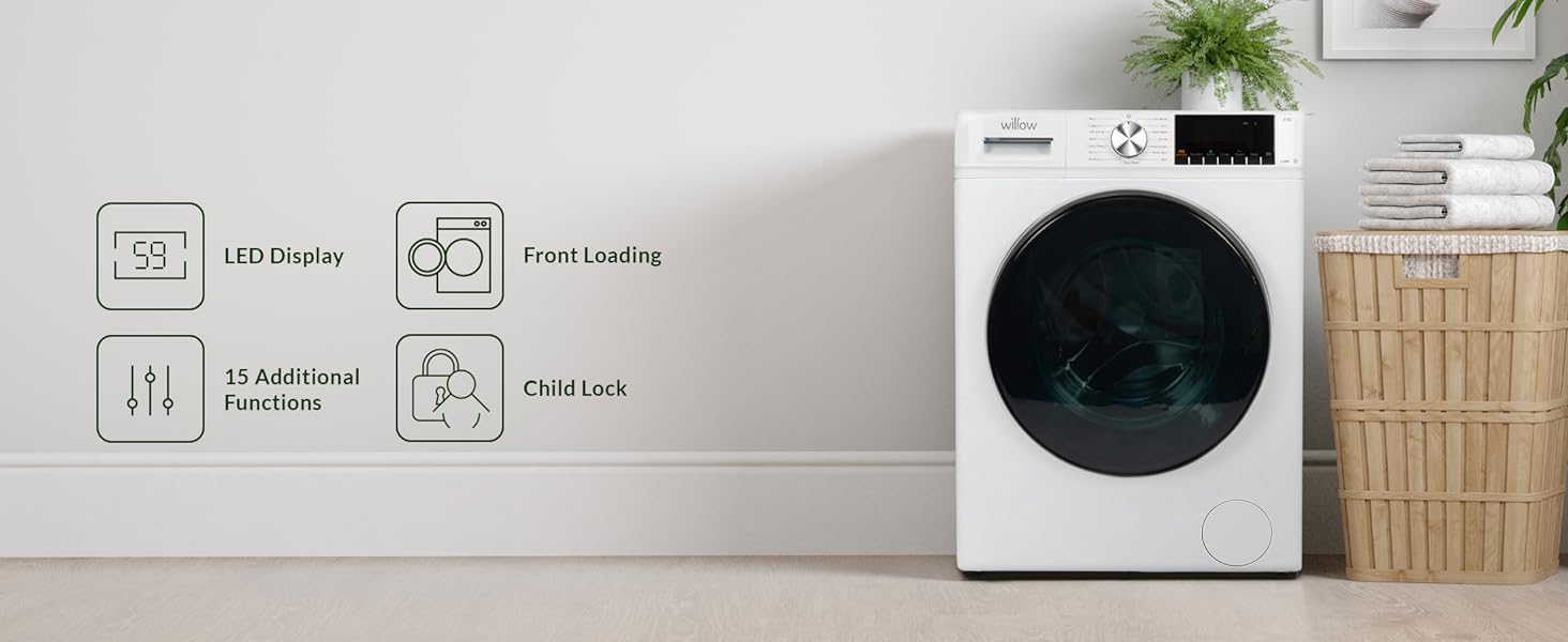 Willow WWD8514WH 8kg 1400 Spin Washer Dryer with BLDC Inverter Motor, 15 Programs, LED Display, Front Loading, 2 Year Warranty - White - Amazing Gadgets Outlet