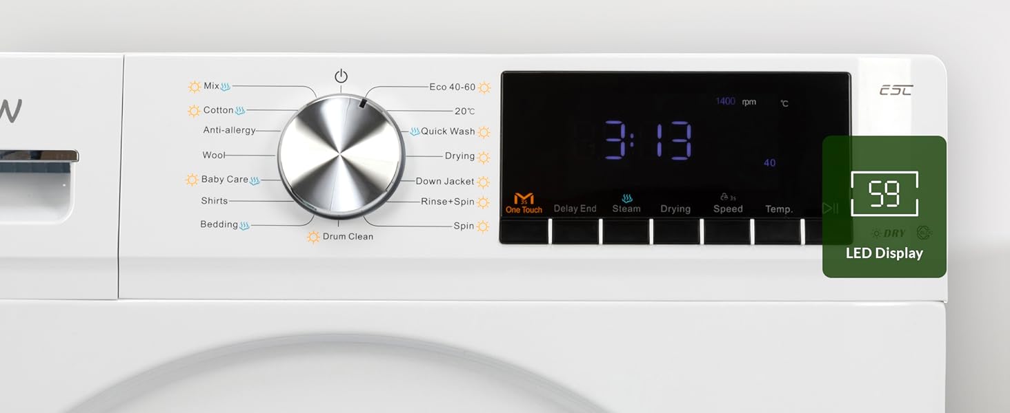 Willow WWD8514WH 8kg 1400 Spin Washer Dryer with BLDC Inverter Motor, 15 Programs, LED Display, Front Loading, 2 Year Warranty - White - Amazing Gadgets Outlet