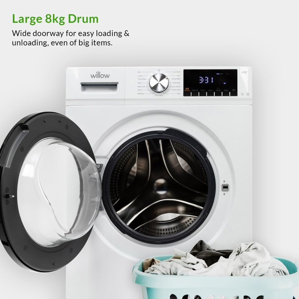 Willow WWM81400IW 8kg 1400 Spin Washing Machine with16 Washing Programs, Child Lock, Antibacterial Door Seal - White - Amazing Gadgets Outlet