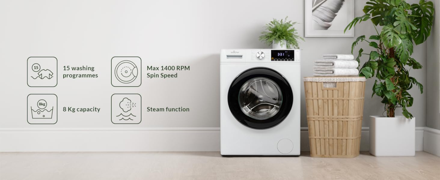 Willow WWM81400IW 8kg 1400 Spin Washing Machine with16 Washing Programs, Child Lock, Antibacterial Door Seal - White - Amazing Gadgets Outlet