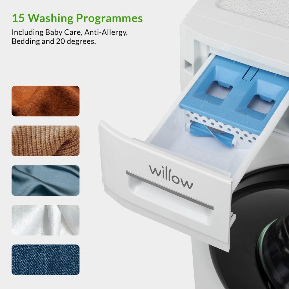 Willow WWM81400IW 8kg 1400 Spin Washing Machine with16 Washing Programs, Child Lock, Antibacterial Door Seal - White - Amazing Gadgets Outlet