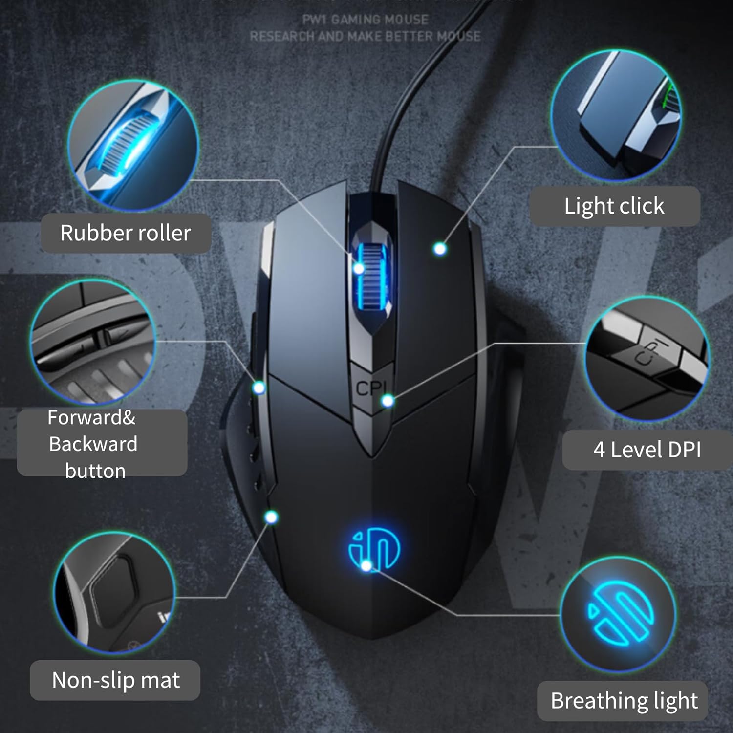 Wired Mouse, USB wired mouse with 6 Button Silent Click Ergonomic 1.5M USB Cable Computer Mouse Gaming Mice Silent Click 3200DPI Optical Mouse for PC Laptop(Black) - Amazing Gadgets Outlet