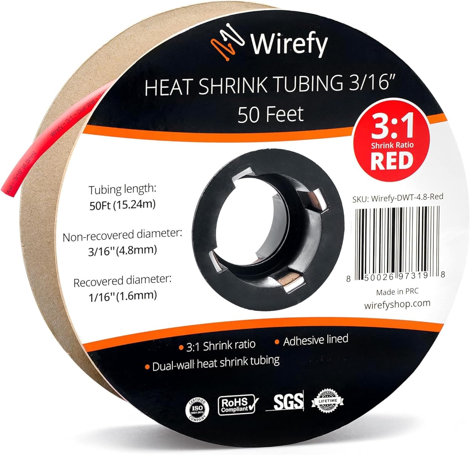 Wirefy 3/8" Heat Shrink Tubing - 3:1 Ratio - Adhesive Lined - Marine Grade Heat Shrink - Black - 50 Feet Roll - Amazing Gadgets Outlet