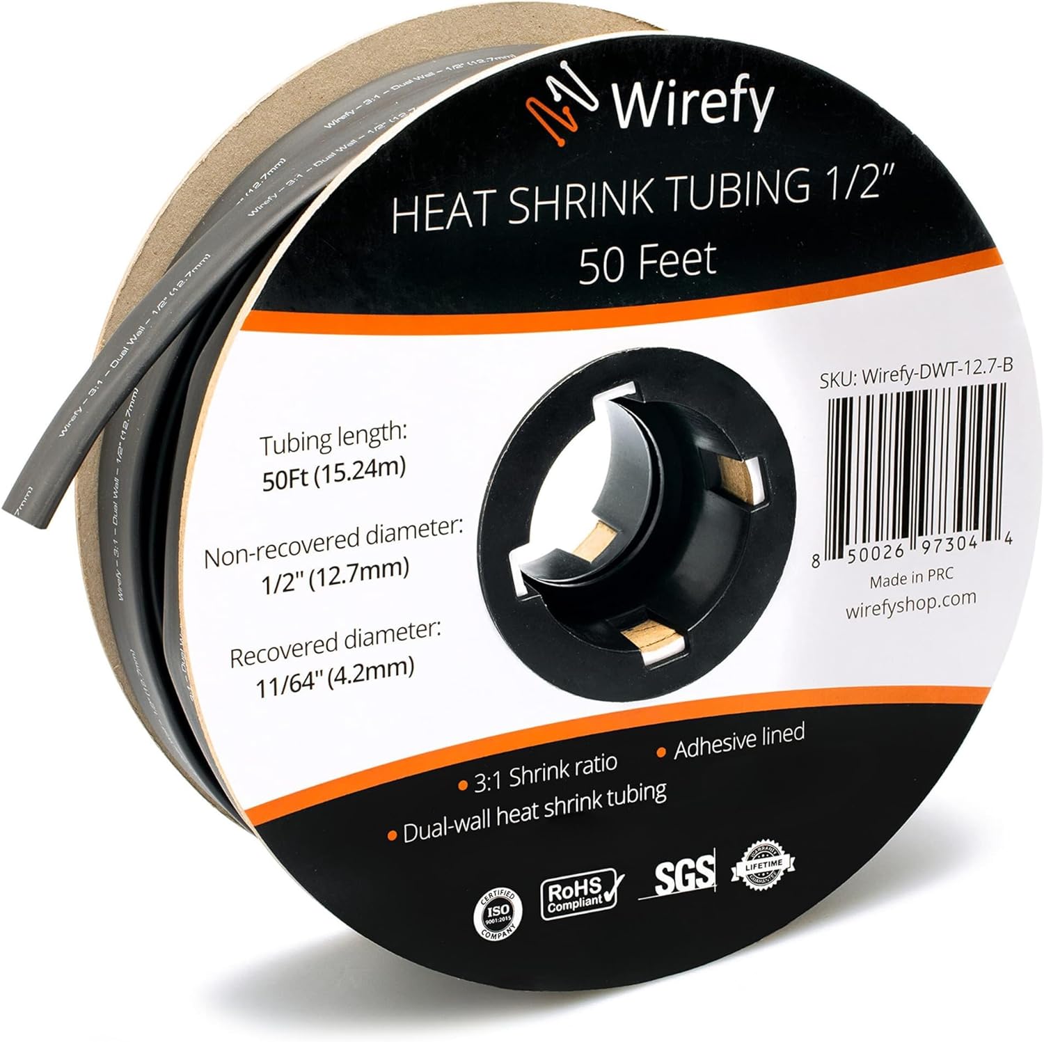 Wirefy 3/8" Heat Shrink Tubing - 3:1 Ratio - Adhesive Lined - Marine Grade Heat Shrink - Black - 50 Feet Roll - Amazing Gadgets Outlet