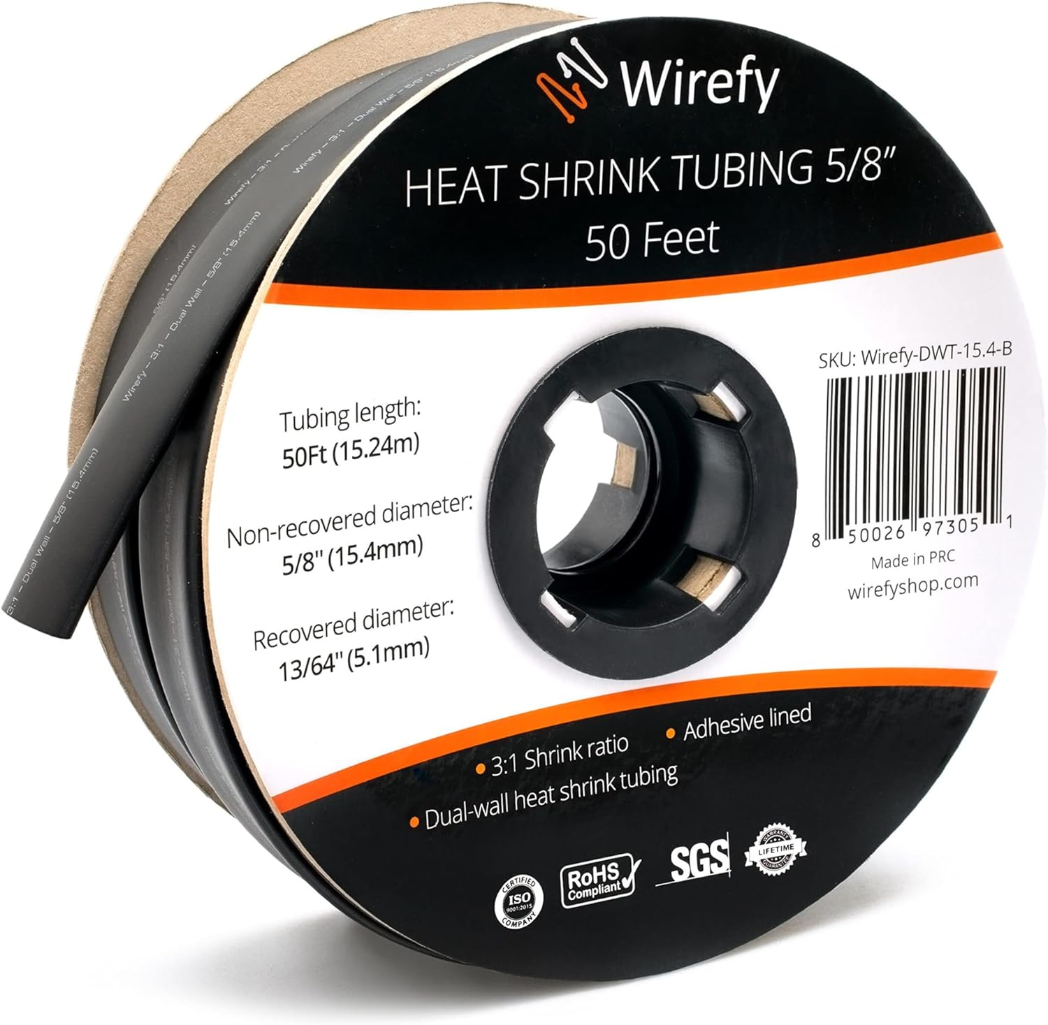 Wirefy 3/8" Heat Shrink Tubing - 3:1 Ratio - Adhesive Lined - Marine Grade Heat Shrink - Black - 50 Feet Roll - Amazing Gadgets Outlet