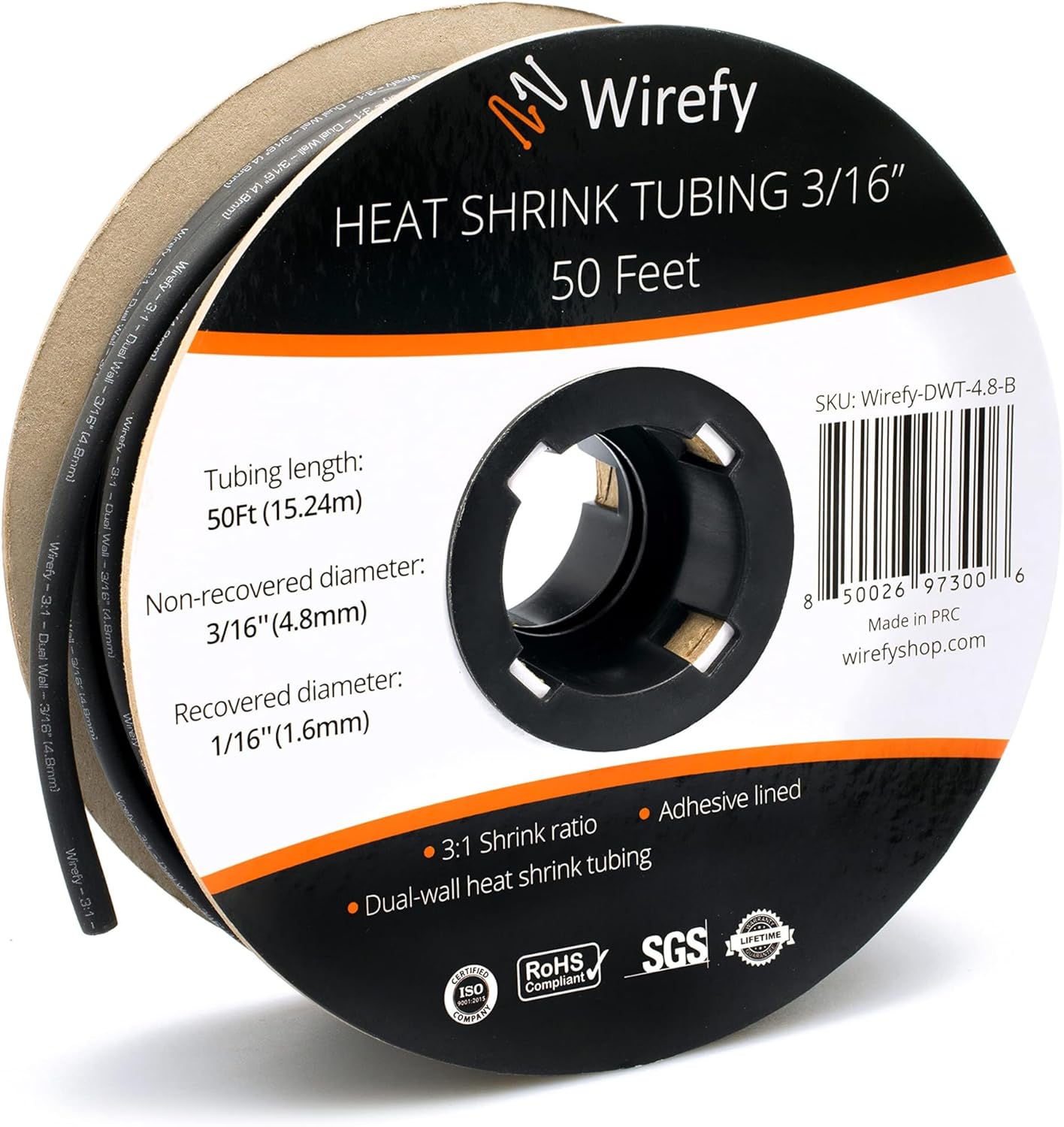 Wirefy 3/8" Heat Shrink Tubing - 3:1 Ratio - Adhesive Lined - Marine Grade Heat Shrink - Black - 50 Feet Roll - Amazing Gadgets Outlet