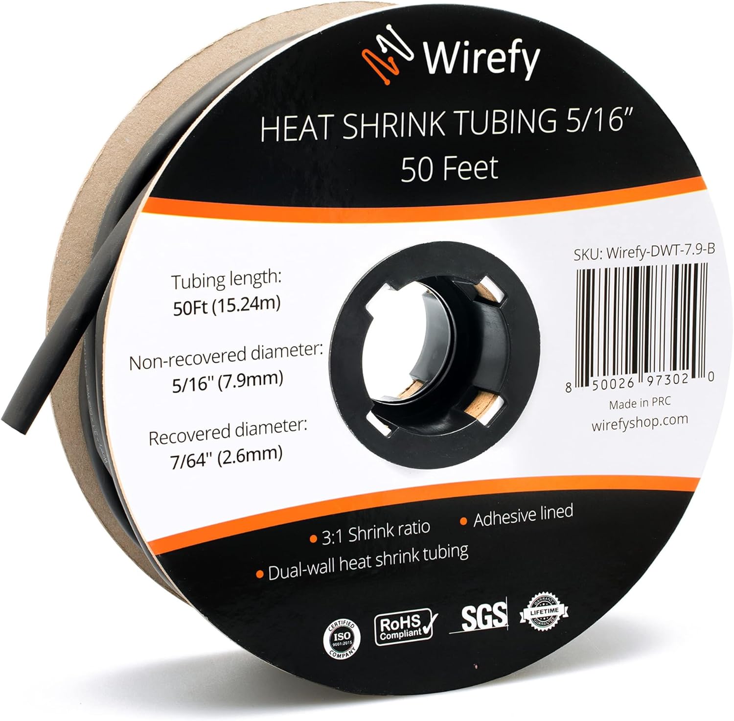 Wirefy 3/8" Heat Shrink Tubing - 3:1 Ratio - Adhesive Lined - Marine Grade Heat Shrink - Black - 50 Feet Roll - Amazing Gadgets Outlet