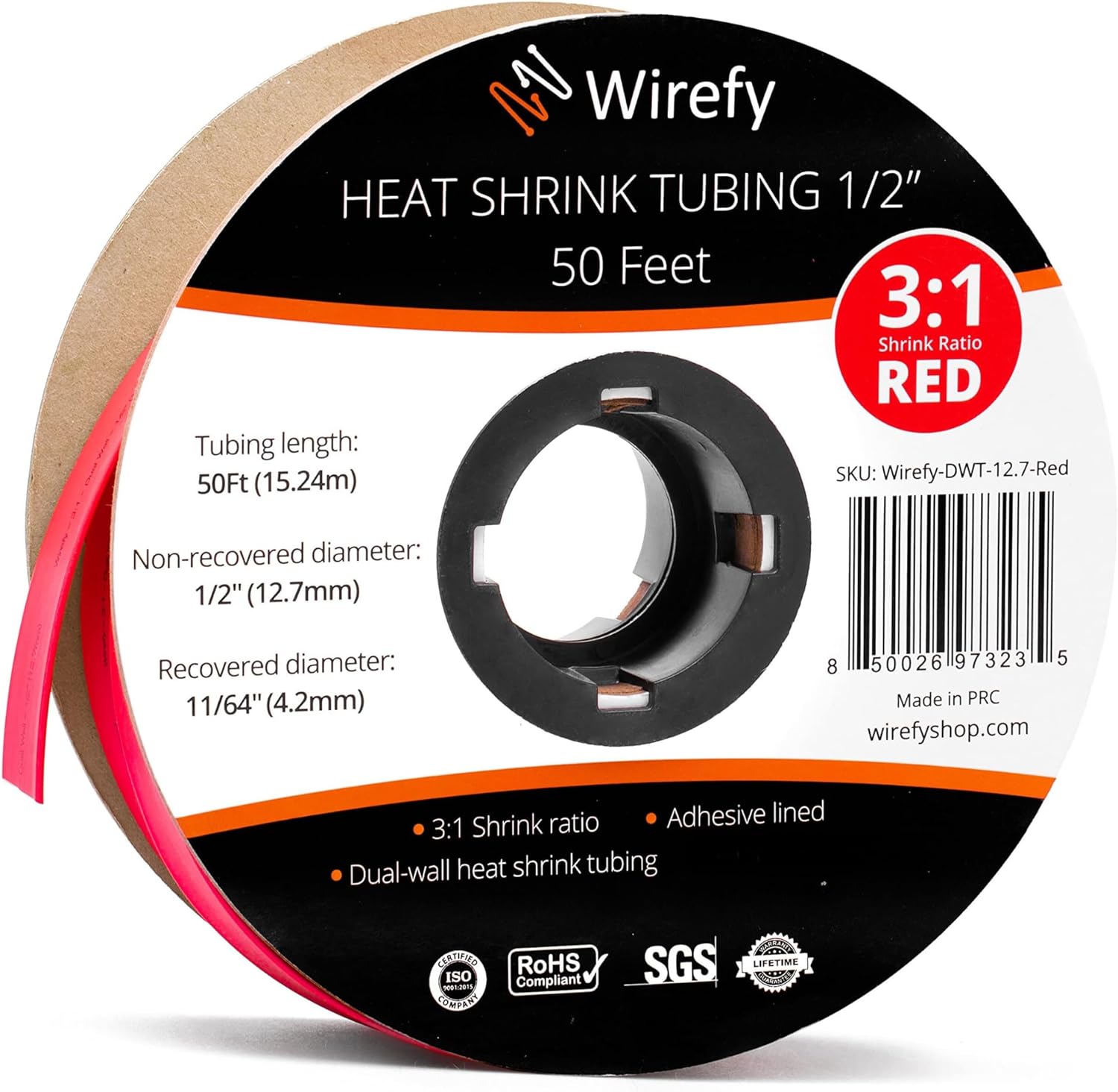 Wirefy 3/8" Heat Shrink Tubing - 3:1 Ratio - Adhesive Lined - Marine Grade Heat Shrink - Black - 50 Feet Roll - Amazing Gadgets Outlet