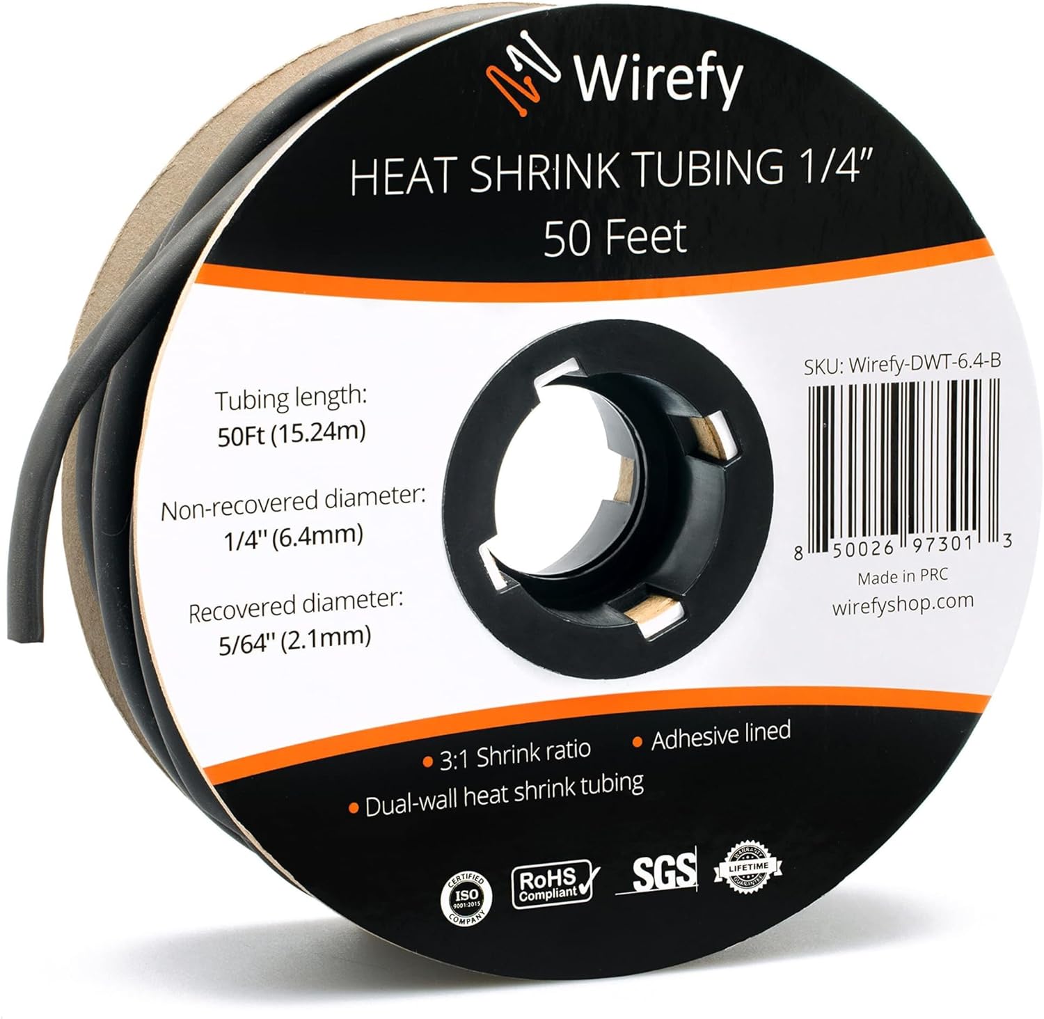 Wirefy 3/8" Heat Shrink Tubing - 3:1 Ratio - Adhesive Lined - Marine Grade Heat Shrink - Black - 50 Feet Roll - Amazing Gadgets Outlet