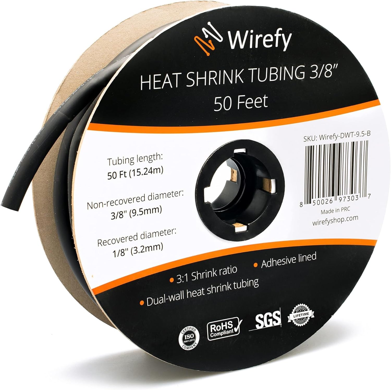 Wirefy 3/8" Heat Shrink Tubing - 3:1 Ratio - Adhesive Lined - Marine Grade Heat Shrink - Black - 50 Feet Roll - Amazing Gadgets Outlet