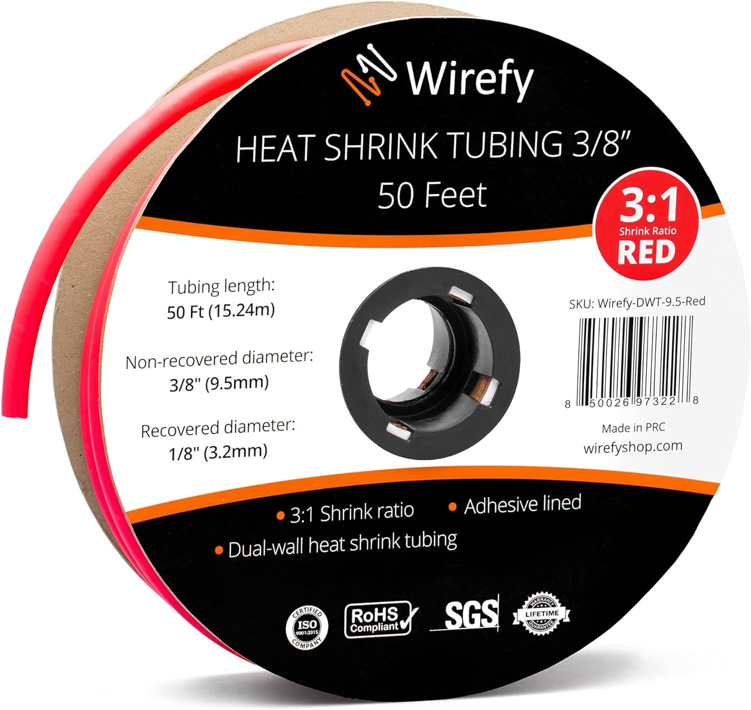 Wirefy 3/8" Heat Shrink Tubing - 3:1 Ratio - Adhesive Lined - Marine Grade Heat Shrink - Black - 50 Feet Roll - Amazing Gadgets Outlet