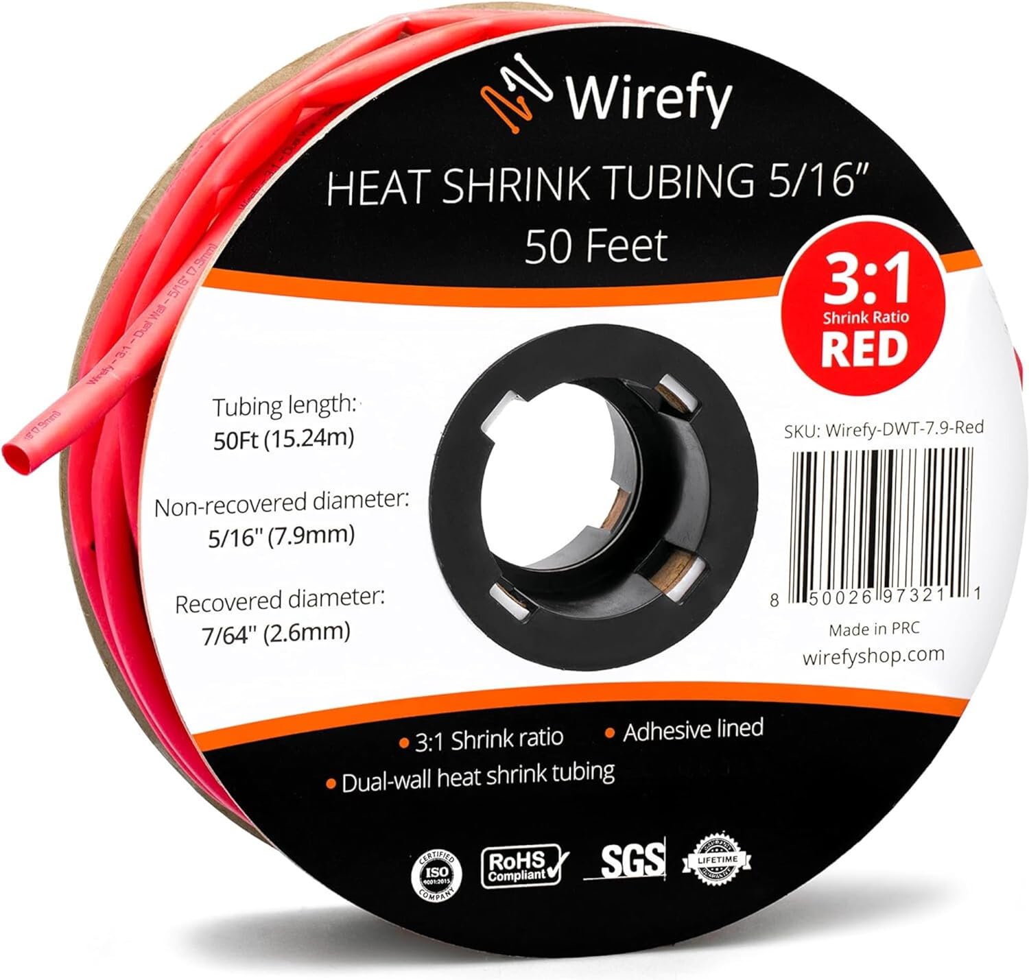 Wirefy 3/8" Heat Shrink Tubing - 3:1 Ratio - Adhesive Lined - Marine Grade Heat Shrink - Black - 50 Feet Roll - Amazing Gadgets Outlet