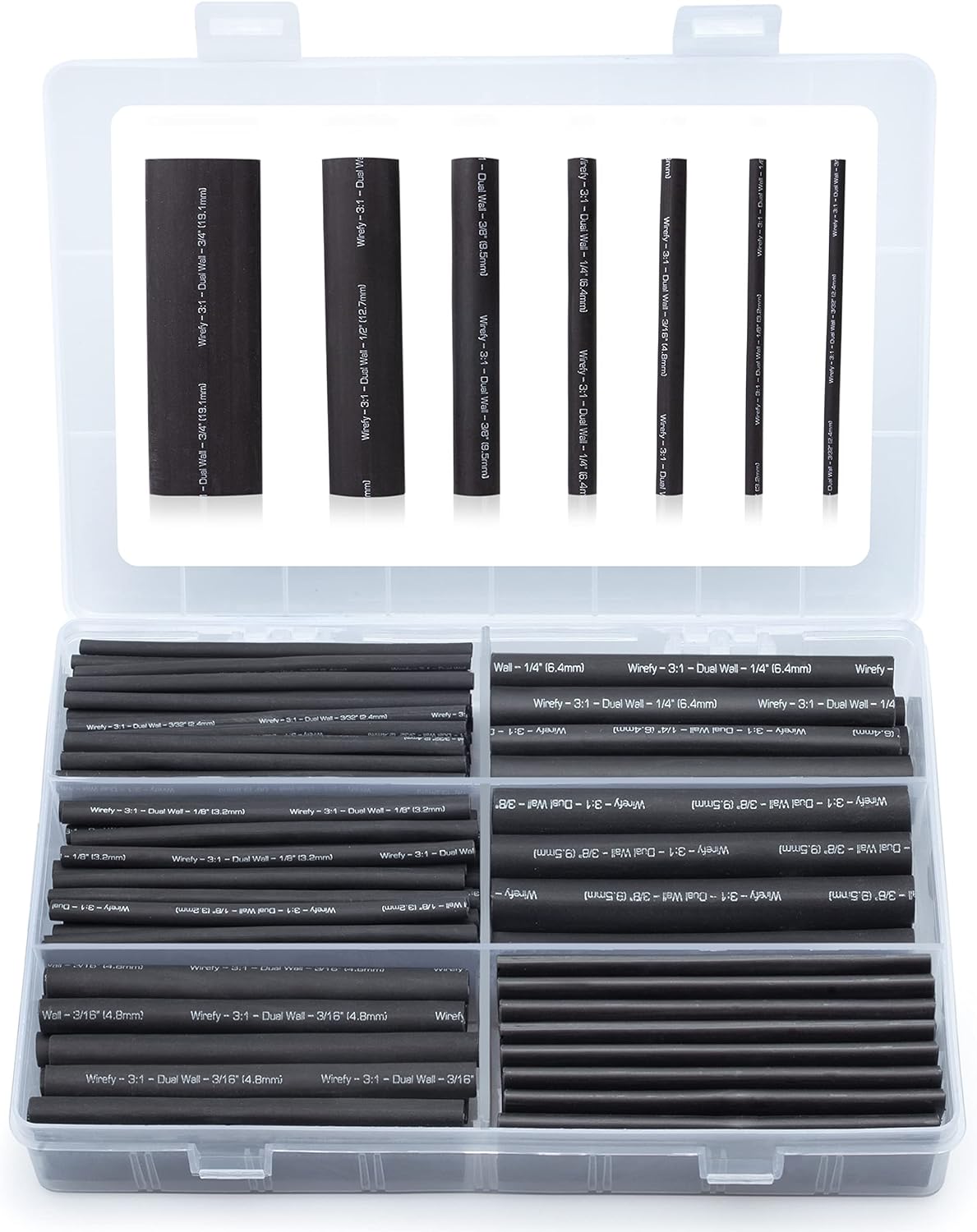 Wirefy Heat Shrink Tubing Kit - 3:1 Ratio Adhesive Lined, Marine Grade Shrink Wrap - Industrial Heat - Shrink Tubing - Black 180 PCS - Amazing Gadgets Outlet