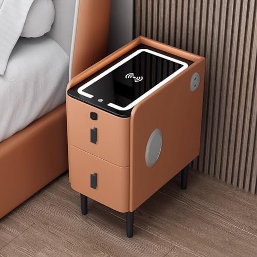 Wireless Charging Smart Bedside Table With LED Lights - Narrow Nightstand With 2 Drawers, Modern Home Gadget And Tech For Bedroom - Amazing Gadgets Outlet