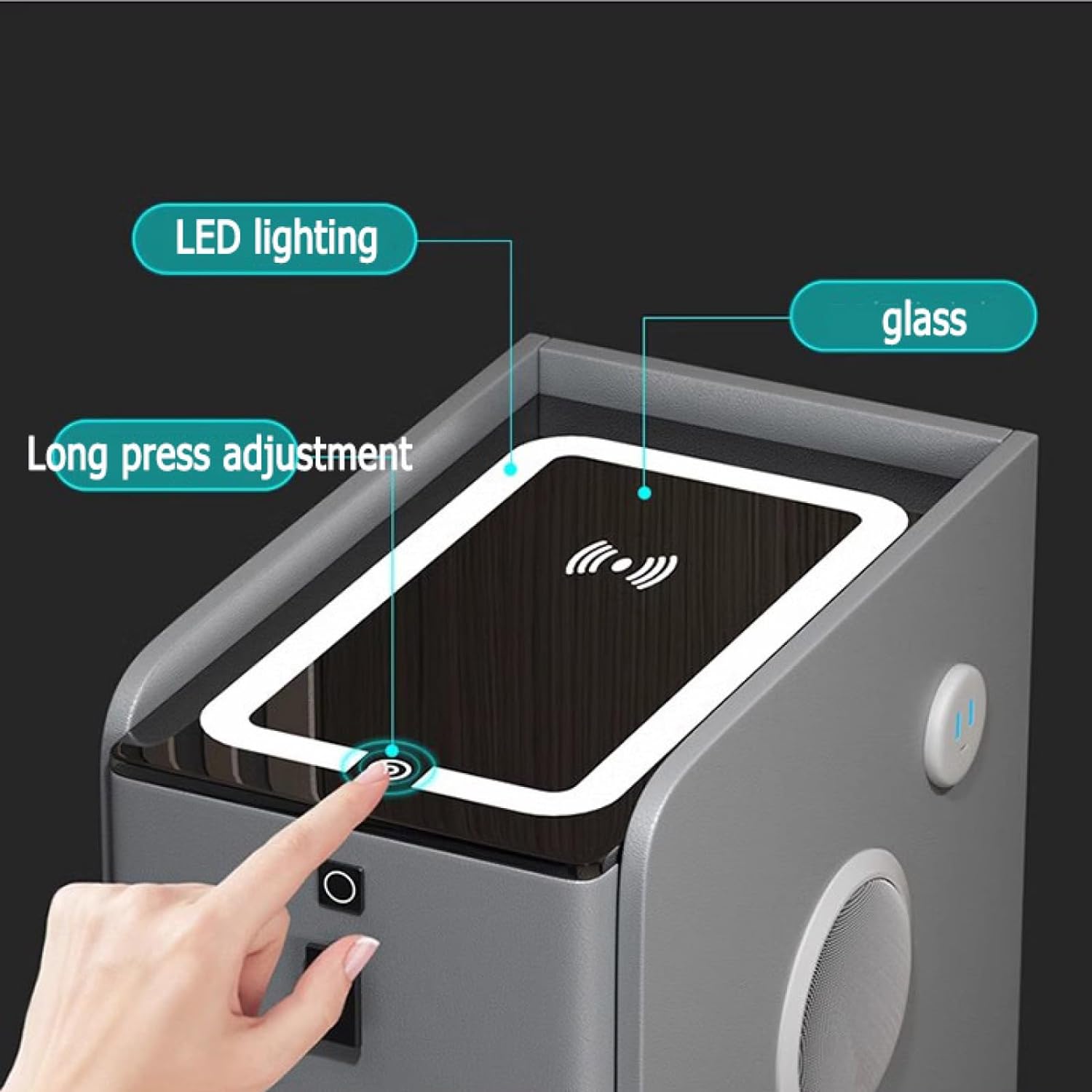 Wireless Charging Smart Bedside Table With LED Lights - Narrow Nightstand With 2 Drawers, Modern Home Gadget And Tech For Bedroom - Amazing Gadgets Outlet