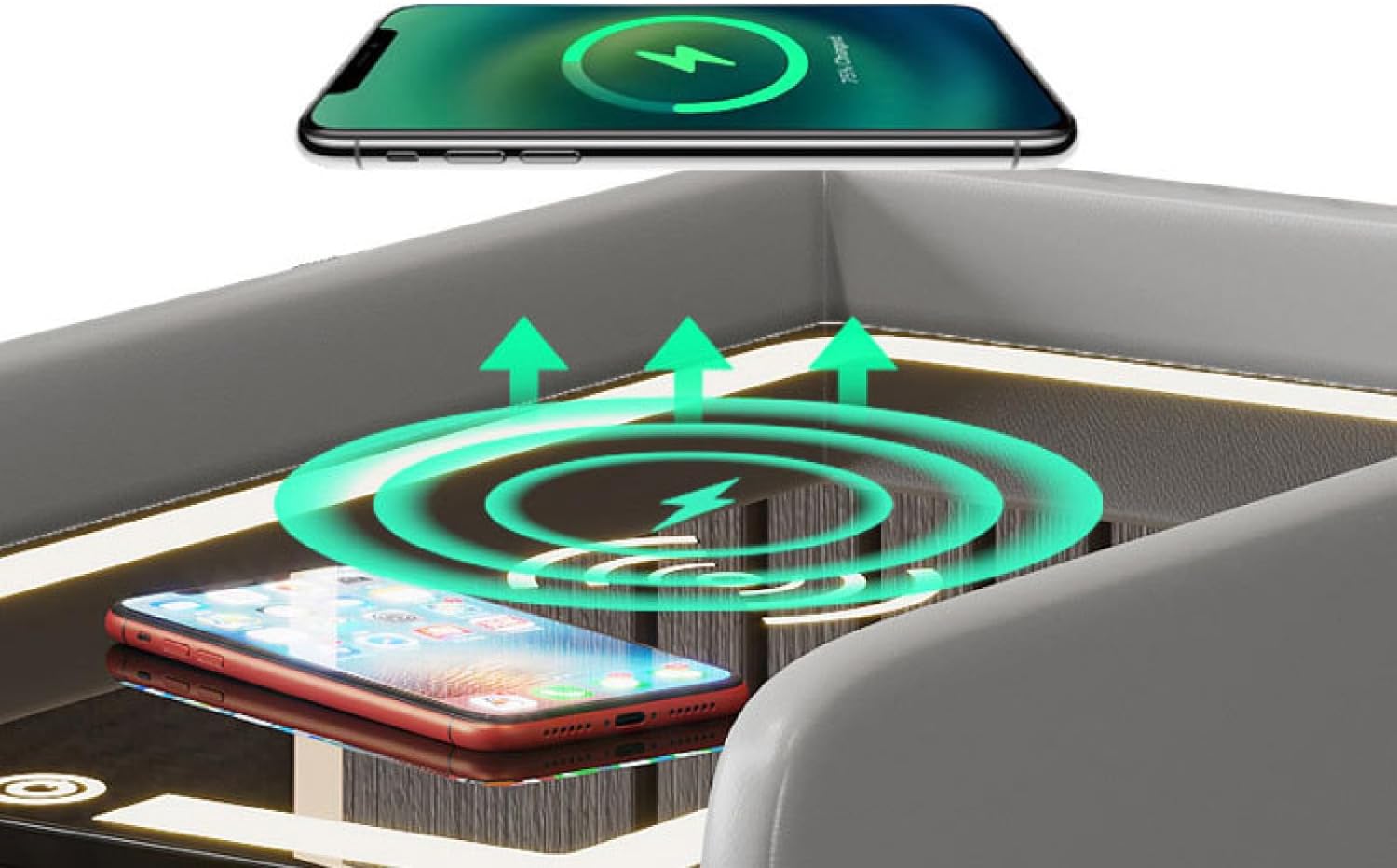 Wireless Charging Smart Bedside Table With LED Lights - Narrow Nightstand With 2 Drawers, Modern Home Gadget And Tech For Bedroom - Amazing Gadgets Outlet