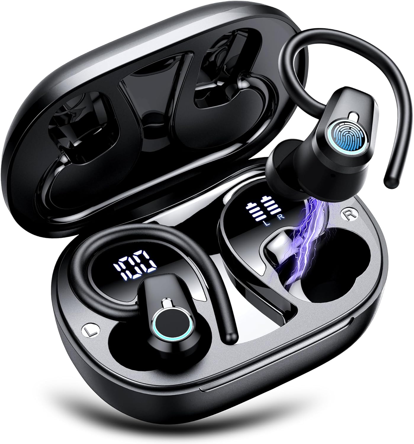 Wireless Earbuds, 2023 Wireless Earphones Bluetooth 5.3 Headphones Wireless, Over Ear Buds Wireless Earbuds with Earhooks, IP7 Waterproof 50H Stereo Wireless Headphones Sport, Dual LED Display, Black - Amazing Gadgets Outlet