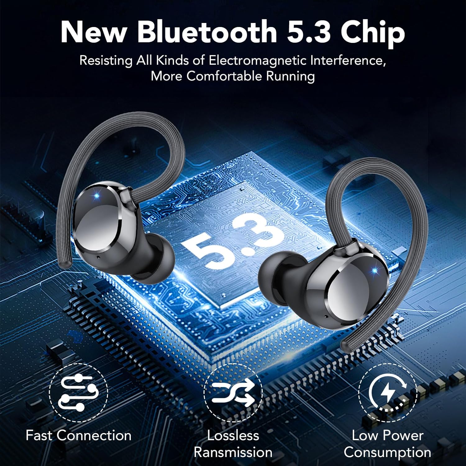 Wireless Earbuds, 2024 Bluetooth 5.3 Headphones with 4 HD ENC Noise Cancelling Mic, 80H Wireless Headphones In Ear Stereo Deep Bass with LED Display, IPX7 Waterproof Ear Buds with Earhooks for Sport - Amazing Gadgets Outlet