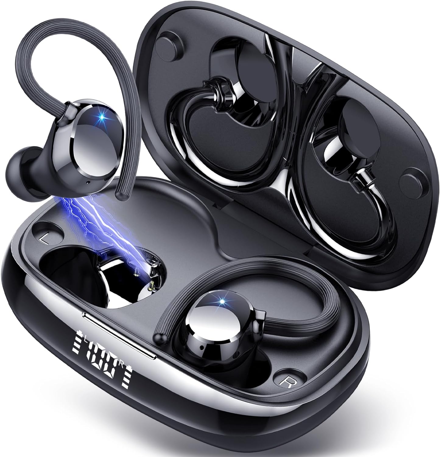 Wireless Earbuds, 2024 Bluetooth 5.3 Headphones with 4 HD ENC Noise Cancelling Mic, 80H Wireless Headphones In Ear Stereo Deep Bass with LED Display, IPX7 Waterproof Ear Buds with Earhooks for Sport - Amazing Gadgets Outlet