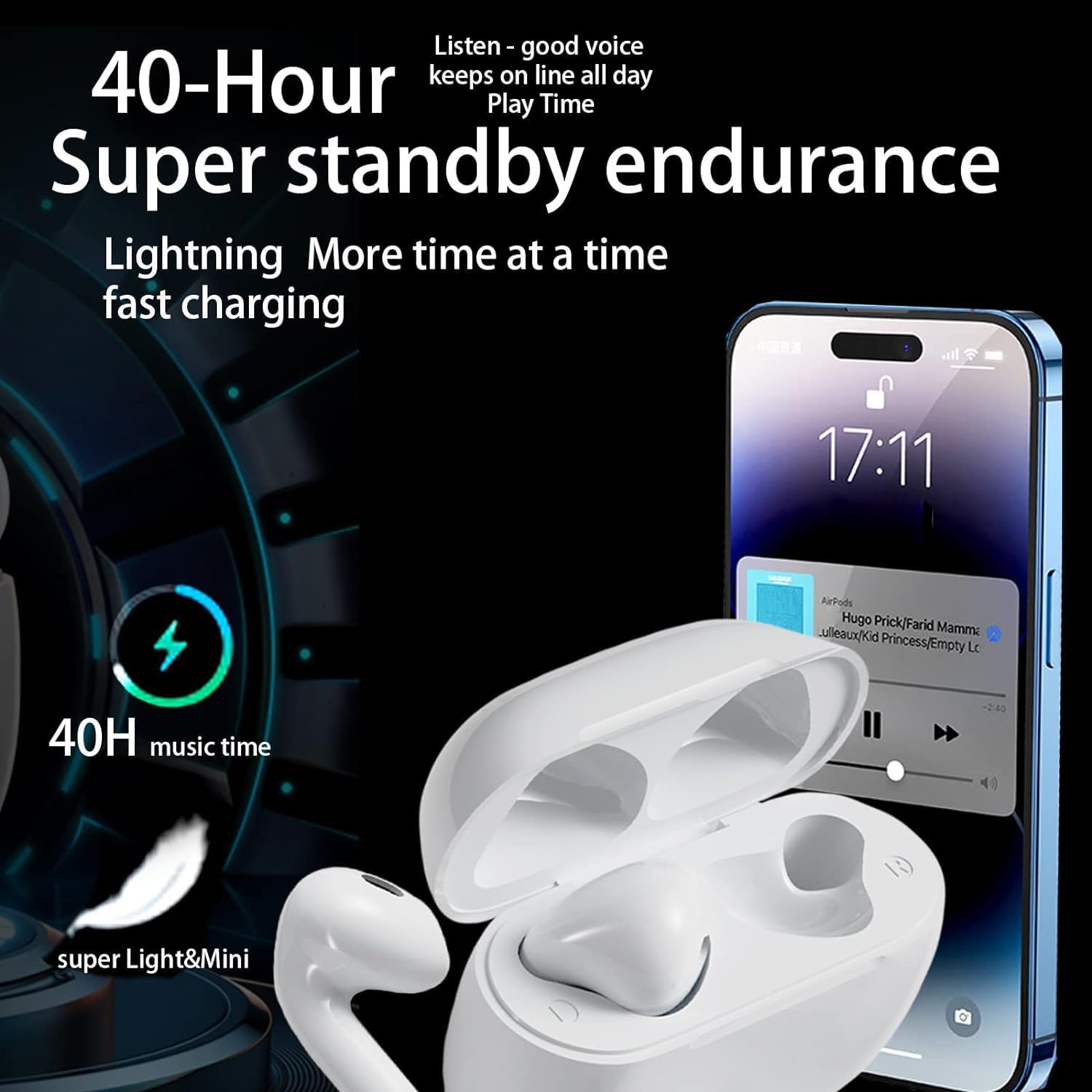 Wireless Earbuds, [Apple MFi Certified] AirPods Bluetooth 5.3 in Ear Headphones, 40H Playtime Bluetooth Earphones with Noise Cancelling Mic, IPX8 Waterproof Bluetooth Earbuds for iPhone/Android/IOS - Amazing Gadgets Outlet