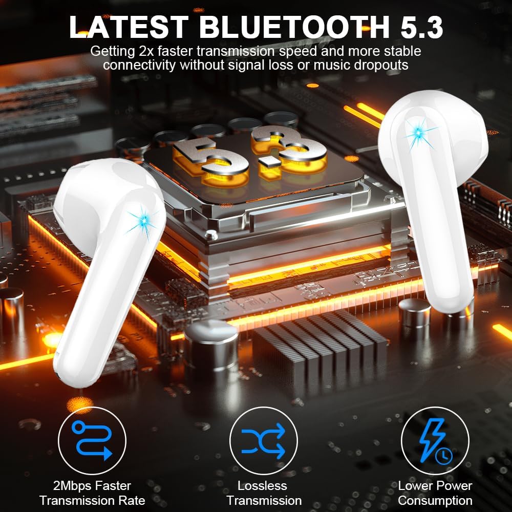 Wireless Earbuds, Bluetooth 5.3 Headphones 2024 Wireless Headphones in Ear with ENC Mic, Bluetooth Earphones Noise Cancelling Ear buds with 50H Hifi Stereo, IP7 Waterproof Headset, USB - C, LED Display - Amazing Gadgets Outlet