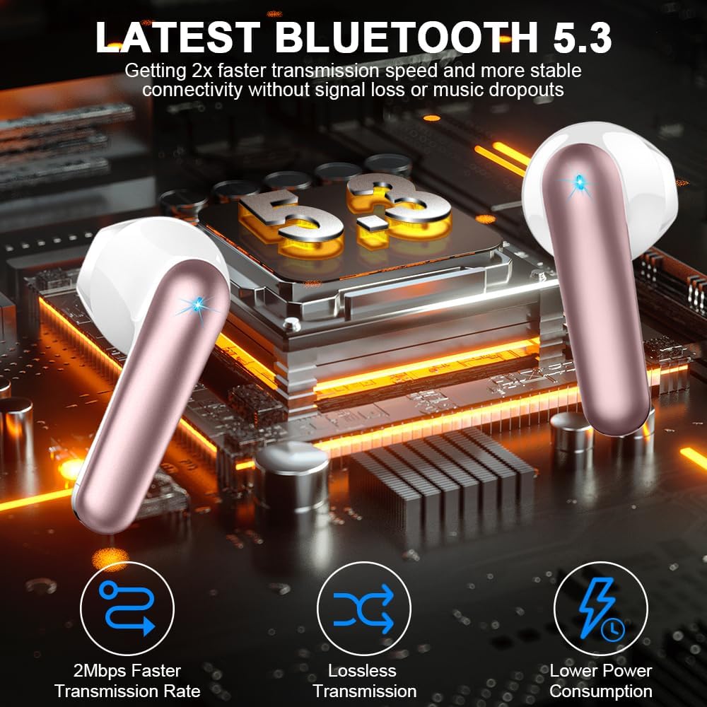 Wireless Earbuds, Bluetooth 5.3 Headphones 2024 Wireless Headphones in Ear with ENC Mic, Bluetooth Earphones Noise Cancelling Ear buds with 50H Hifi Stereo, IP7 Waterproof Headset, USB - C, LED Display - Amazing Gadgets Outlet