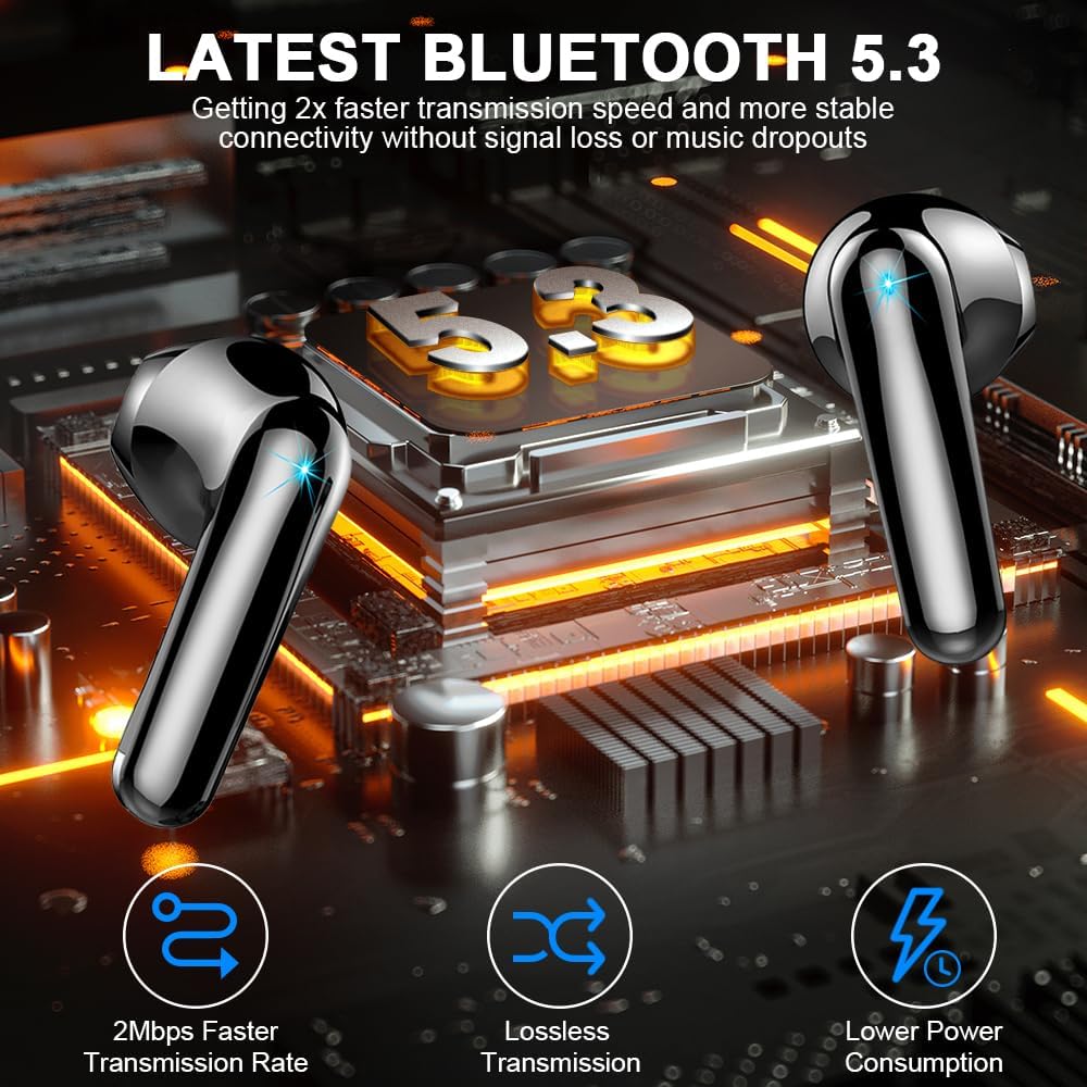 Wireless Earbuds, Bluetooth 5.3 Headphones 2024 Wireless Headphones in Ear with ENC Mic, Bluetooth Earphones Noise Cancelling Ear buds with 50H Hifi Stereo, IP7 Waterproof Headset, USB - C, LED Display - Amazing Gadgets Outlet