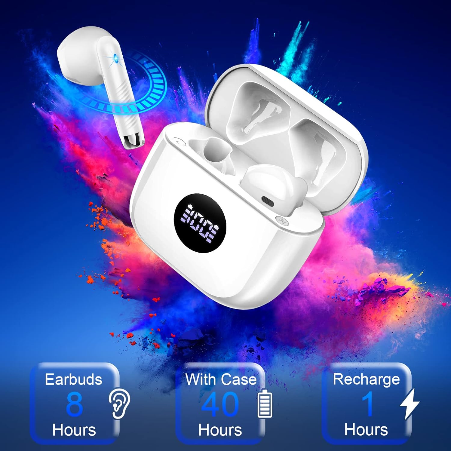 Wireless Earbuds, Bluetooth 5.3 Headphones in Ear with 4 ENC Noise Cancelling Mic, Bluetooth Earbuds 40H Playtime, 2024 HiFi Stereo Deep Bass Wireless Earphones, IP7 Waterproof USB - C Fast Charge White - Amazing Gadgets Outlet