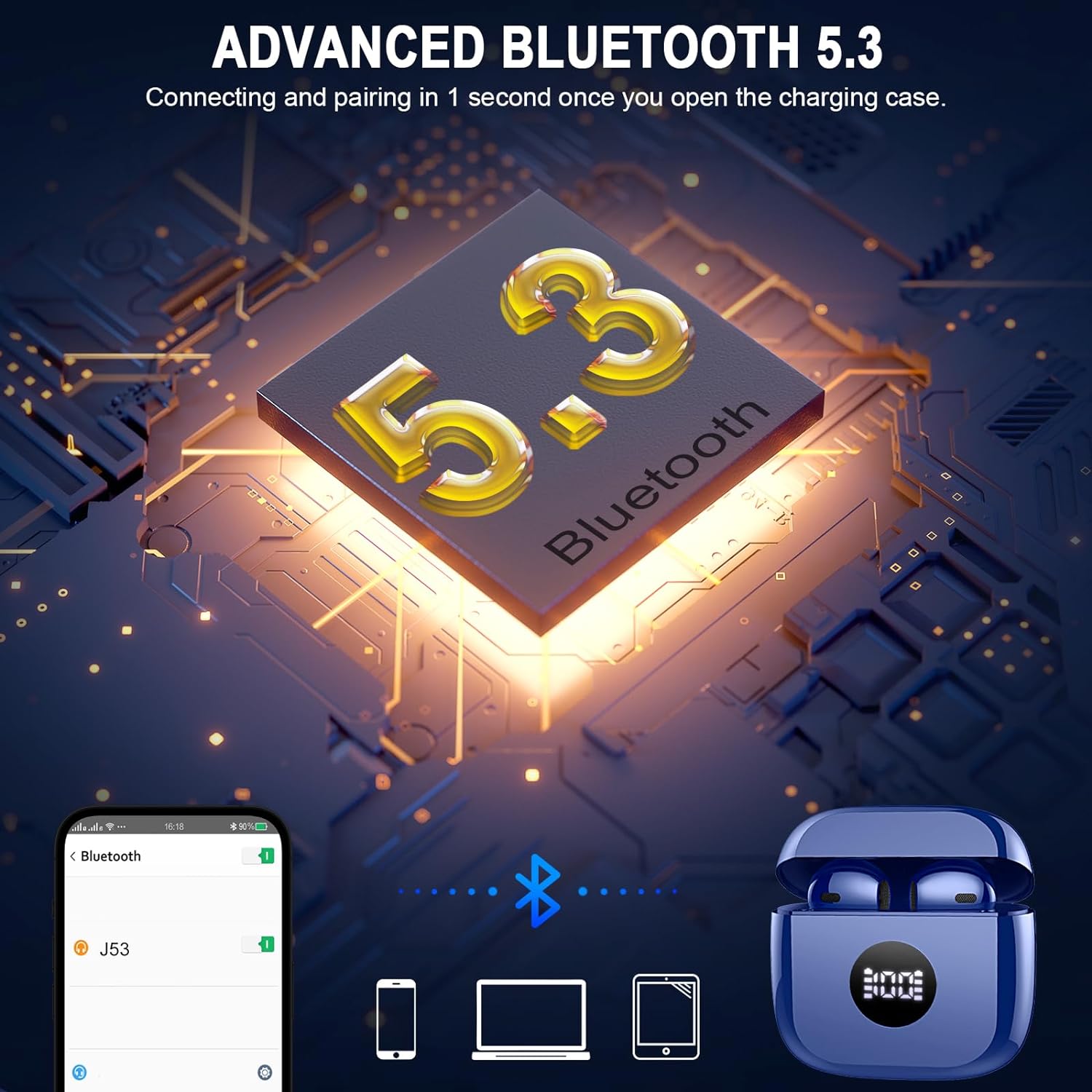 Wireless Earbuds, Bluetooth 5.3 Headphones in Ear with 4 ENC Noise Cancelling Mic, Bluetooth Earbuds 40H Playtime, 2024 HiFi Stereo Deep Bass Wireless Earphones, IP7 Waterproof USB - C Fast Charge Blue - Amazing Gadgets Outlet