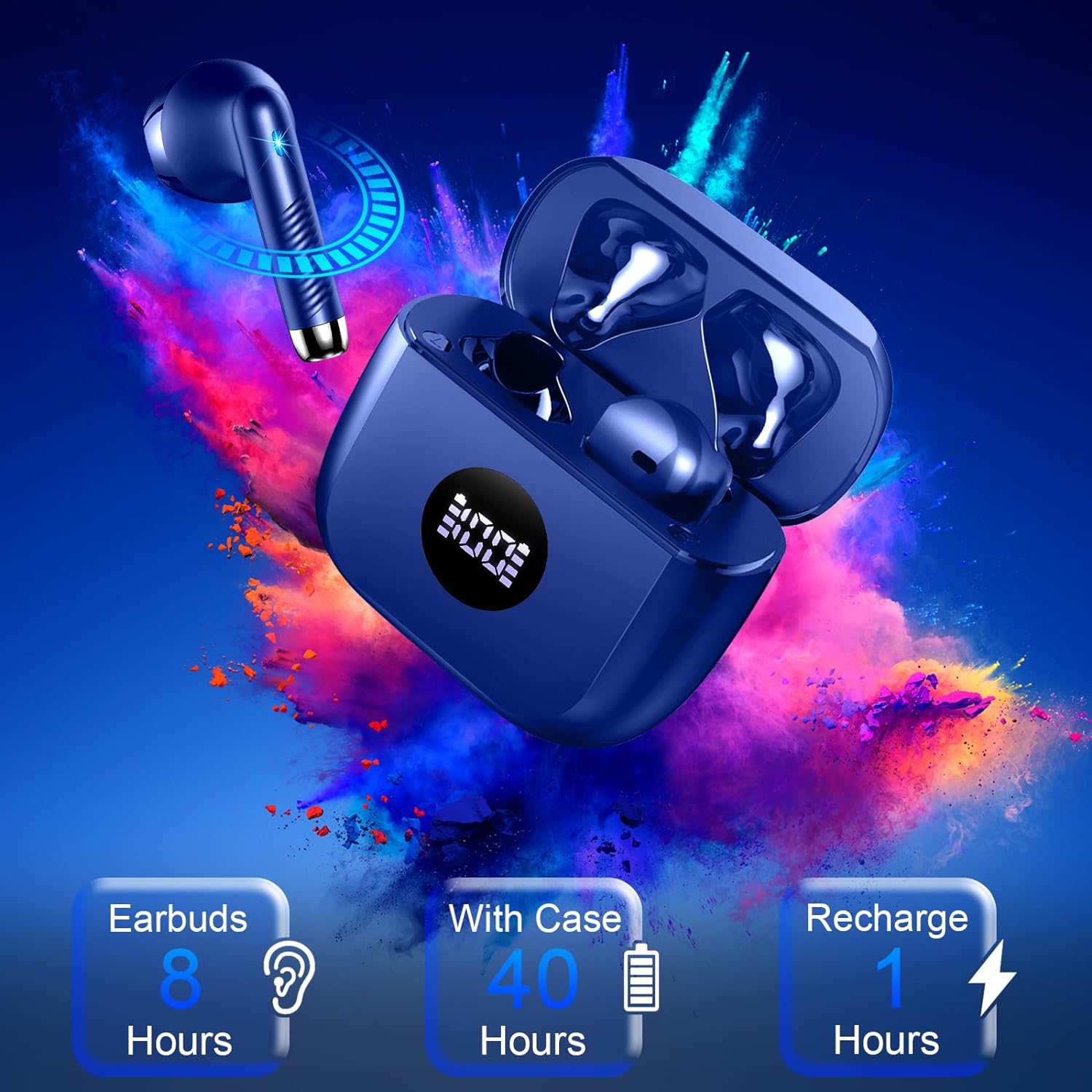 Wireless Earbuds, Bluetooth 5.3 Headphones in Ear with 4 ENC Noise Cancelling Mic, Bluetooth Earbuds 40H Playtime, 2024 HiFi Stereo Deep Bass Wireless Earphones, IP7 Waterproof USB - C Fast Charge Blue - Amazing Gadgets Outlet