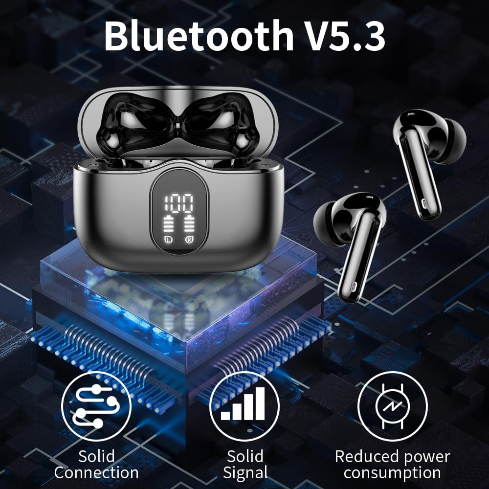 Wireless Earbuds, Bluetooth 5.3 Headphones In Ear with 4 ENC Noise Cancelling Mic, Btootos New Bluetooth Earbuds Mini Deep Bass Stereo Sound, 36H Playtime LED Display Wireless Earphones IP7 Waterproof - Amazing Gadgets Outlet