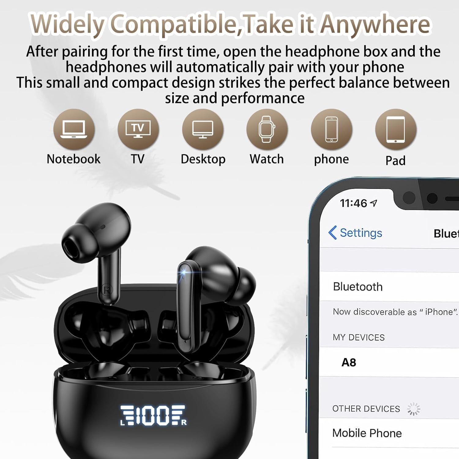 Wireless Earbuds, Bluetooth 5.3 Headphones In Ear with 4 HD Mic, Bluetooth Earbuds Deep Bass Stereo Sound, LED Display 42H Playtime, Wireless Earphones IP7 Waterproof, USB - C Fast Charge - Amazing Gadgets Outlet