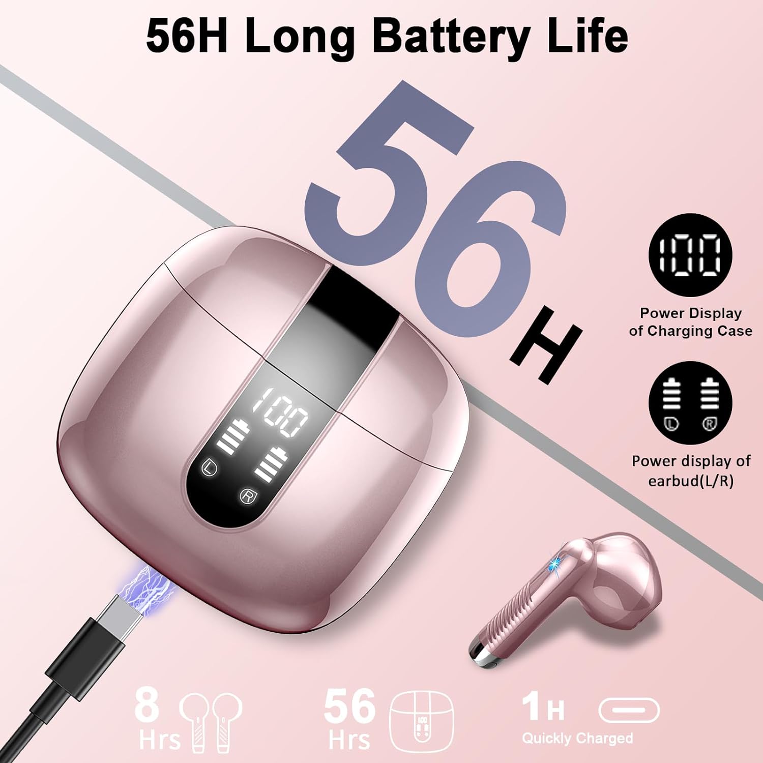 Wireless Earbuds, Bluetooth 5.3 Headphones NEW Wireless Headphones with 4 ENC Mic, 56H Bluetooth Earphones in Ear Noise Cancelling Deep Bass, Mini Ear Buds Bluetooth Earbuds IP7 Waterproof LED Display - Amazing Gadgets Outlet