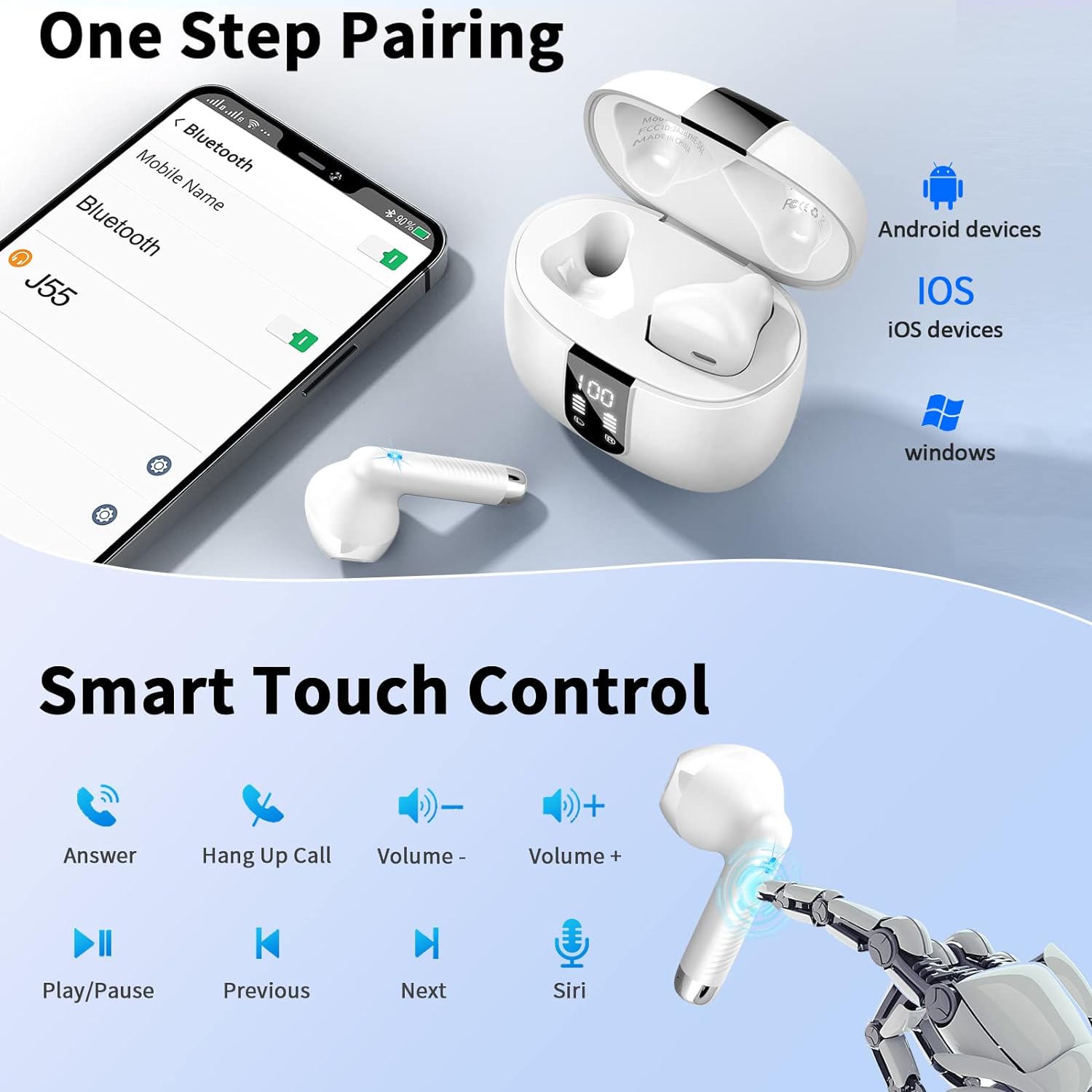 Wireless Earbuds, Bluetooth 5.3 Headphones NEW Wireless Headphones with 4 ENC Mic, 56H Bluetooth Earphones in Ear Noise Cancelling Deep Bass, Mini Ear Buds Bluetooth Earbuds IP7 Waterproof LED Display - Amazing Gadgets Outlet