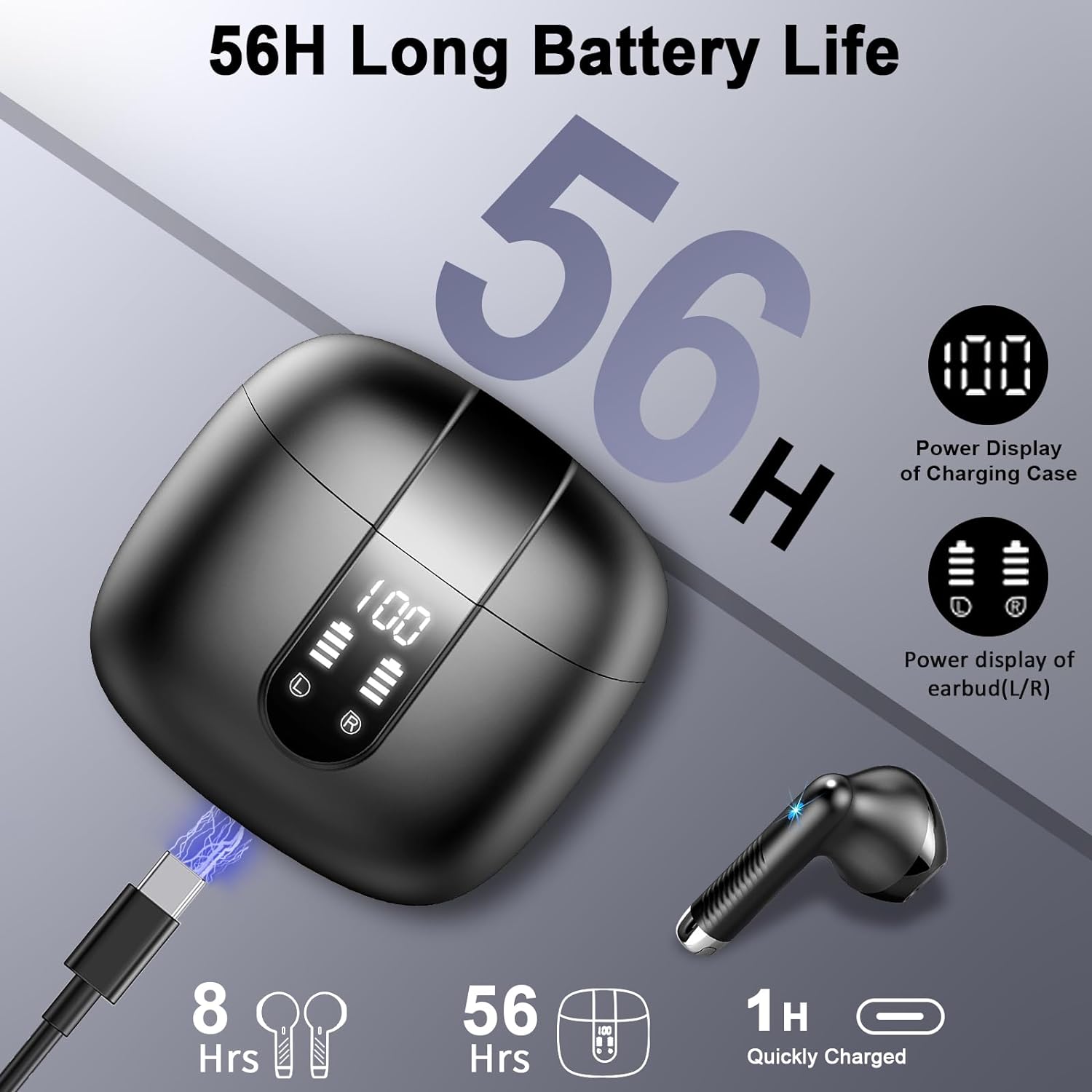 Wireless Earbuds, Bluetooth 5.3 Headphones NEW Wireless Headphones with 4 ENC Mic, 56H Bluetooth Earphones in Ear Noise Cancelling Deep Bass, Mini Ear Buds Bluetooth Earbuds IP7 Waterproof LED Display - Amazing Gadgets Outlet