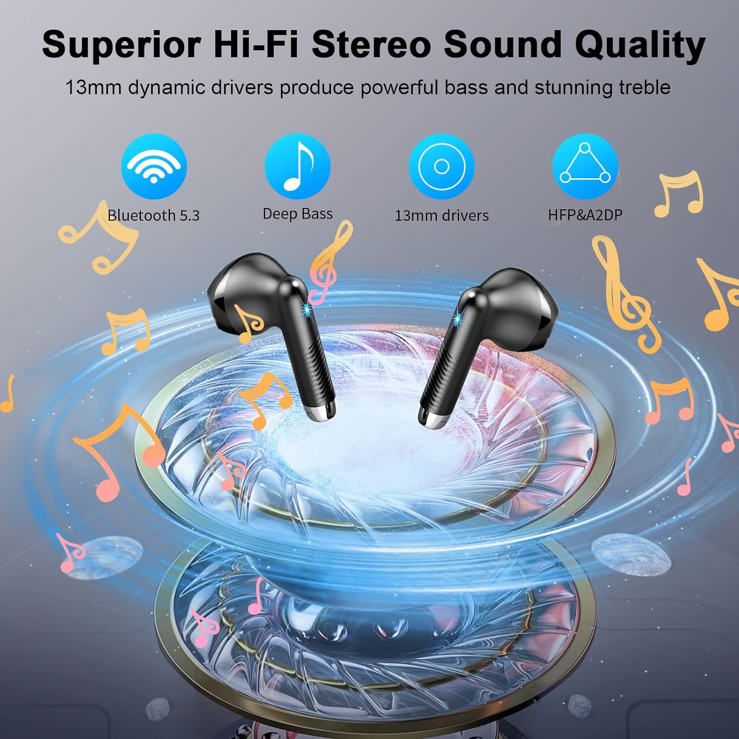 Wireless Earbuds, Bluetooth 5.3 Headphones NEW Wireless Headphones with 4 ENC Mic, 56H Bluetooth Earphones in Ear Noise Cancelling Deep Bass, Mini Ear Buds Bluetooth Earbuds IP7 Waterproof LED Display - Amazing Gadgets Outlet