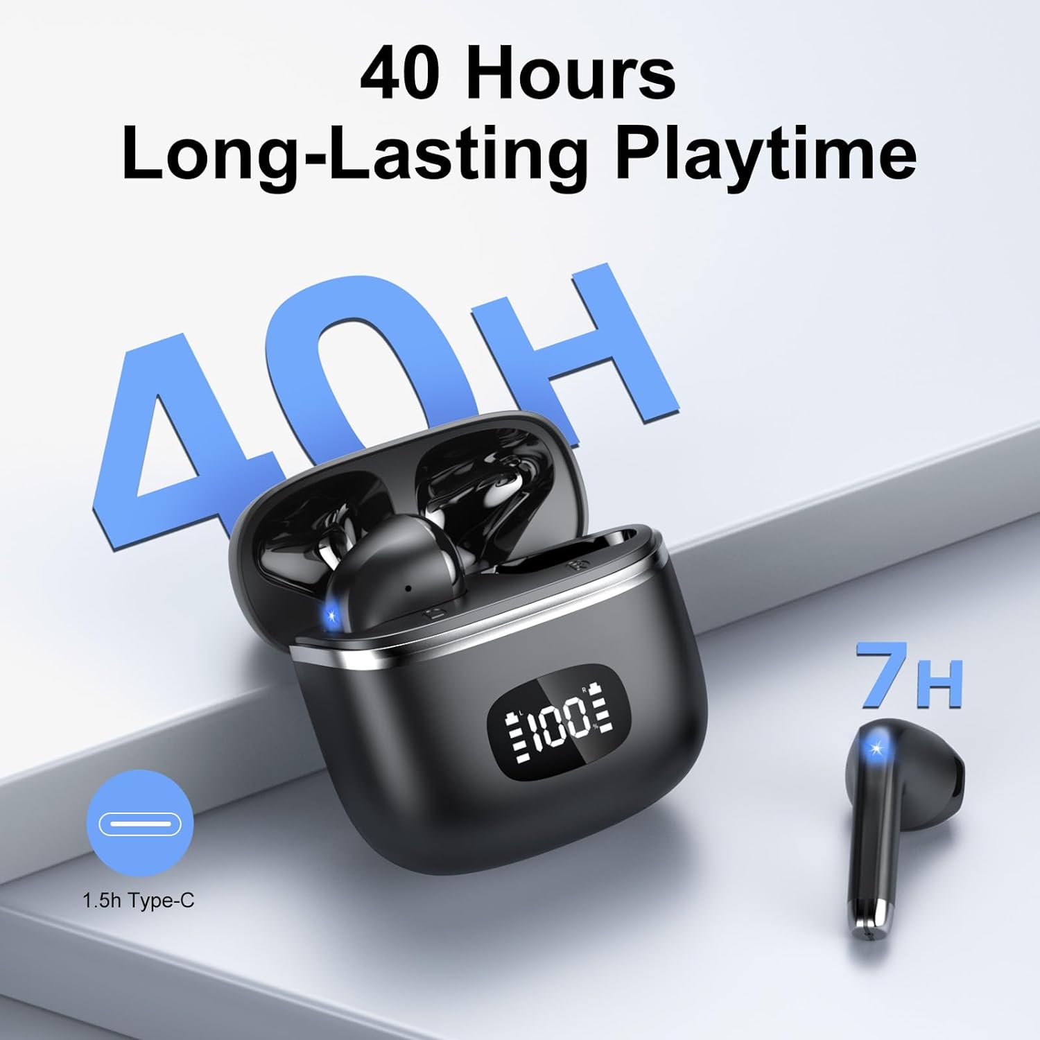 Wireless Earbuds - Bluetooth 5.3 Headphones with 4 ENC Noise Cancelling Mics - HiFi Stereo Deep Bass - 40 Hour Playtime In Ear Earphones - USB C Charging - Perfect for Sports, Work, and Leisure - Amazing Gadgets Outlet