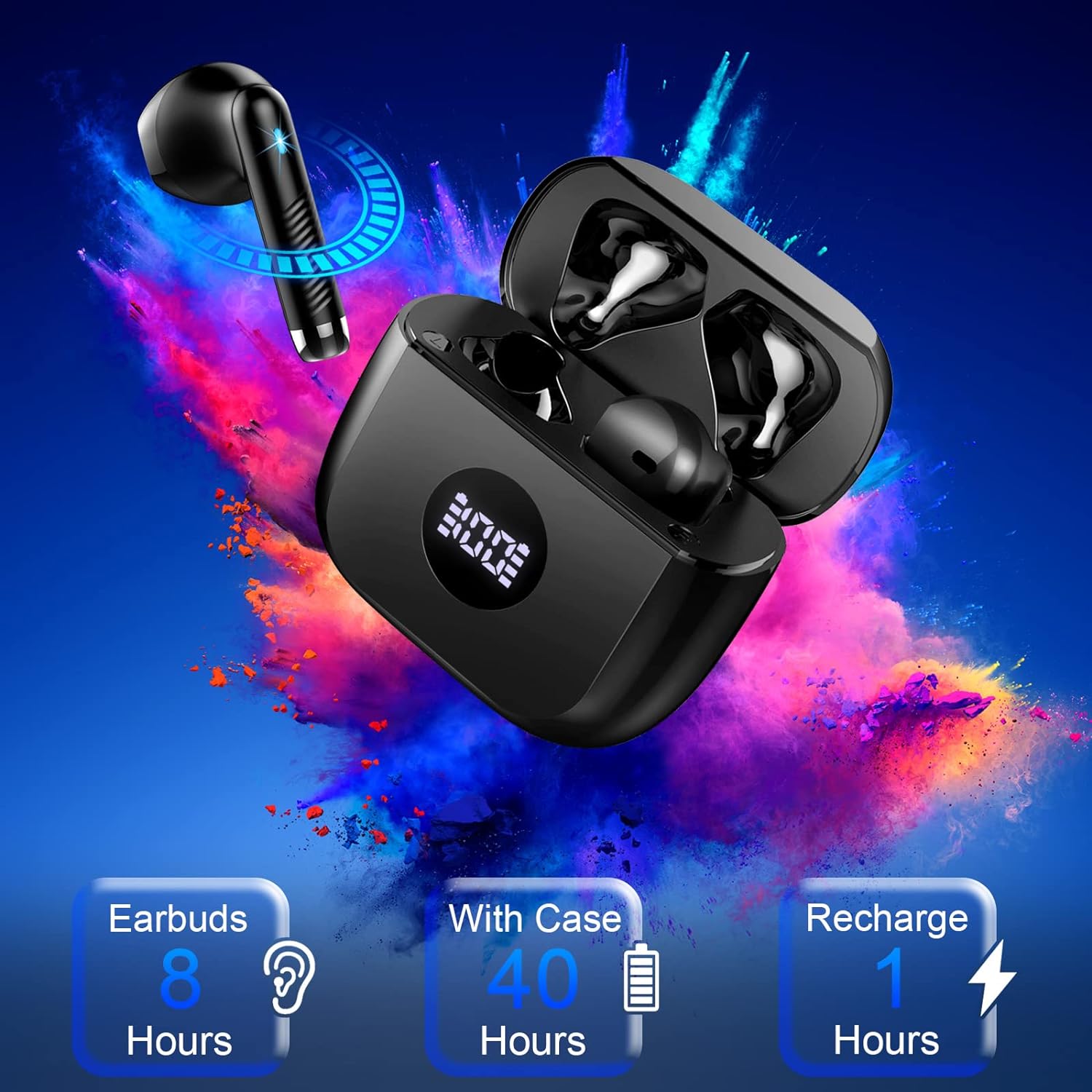 Wireless Earbuds, Bluetooth 5.3 Headphones with HiFi Stereo Deep Bass, Bluetooth Earbuds in - Ear Noise Cancelling Mic, 40H Playback Mini Case IP7 Waterproof Sports Earphones for Android iOS, Black - Amazing Gadgets Outlet