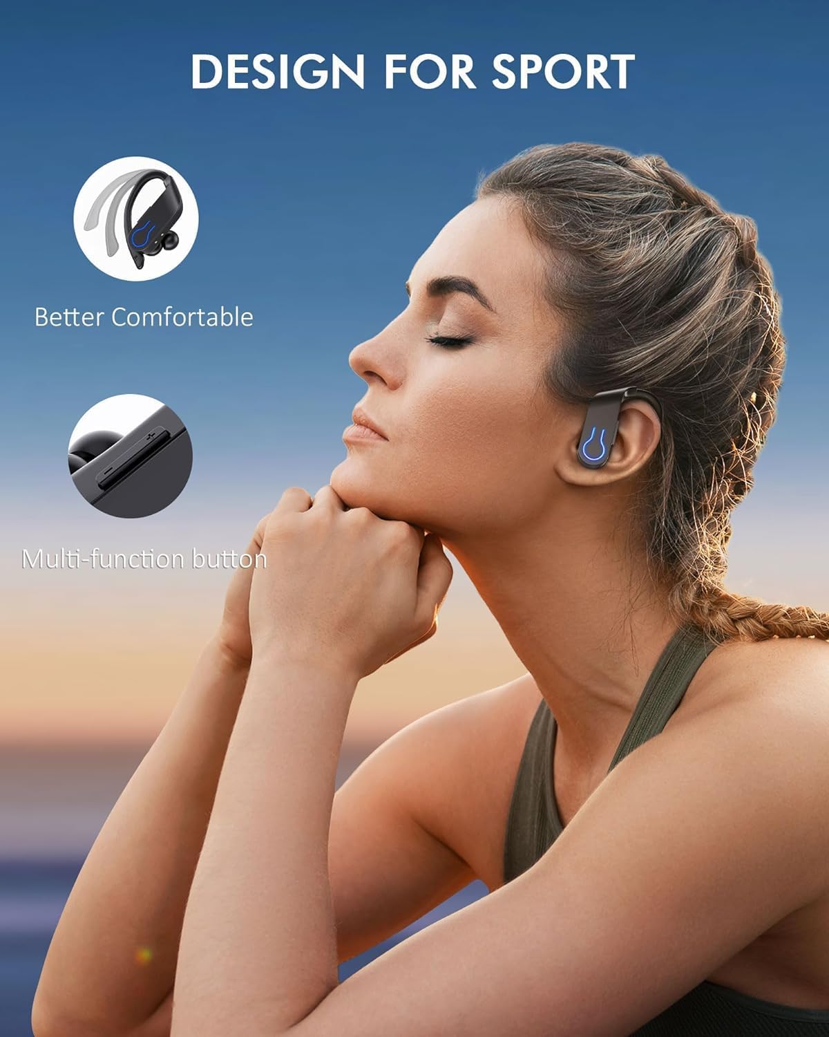 Wireless Earbuds Bluetooth Headphones 120H Playtime Stereo Ear Buds Bluetooth 5.3 Dual Power Display Sports Headphones with Earhooks IPX7 Waterproof Earbuds with ENC Mic Over - Ear Earphones for Running - Amazing Gadgets Outlet