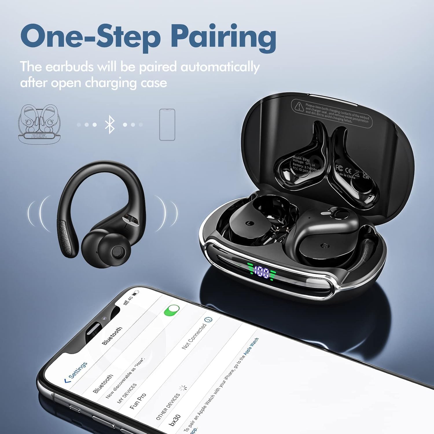 Wireless Earbuds Bluetooth Headphones 80Hrs Playback with LED Diaplay Wireless Charging Case Noise Cancelling Ear buds with Earhooks, IPX7 Waterproof Over Ear Earphones for Sports Running Workout - Amazing Gadgets Outlet