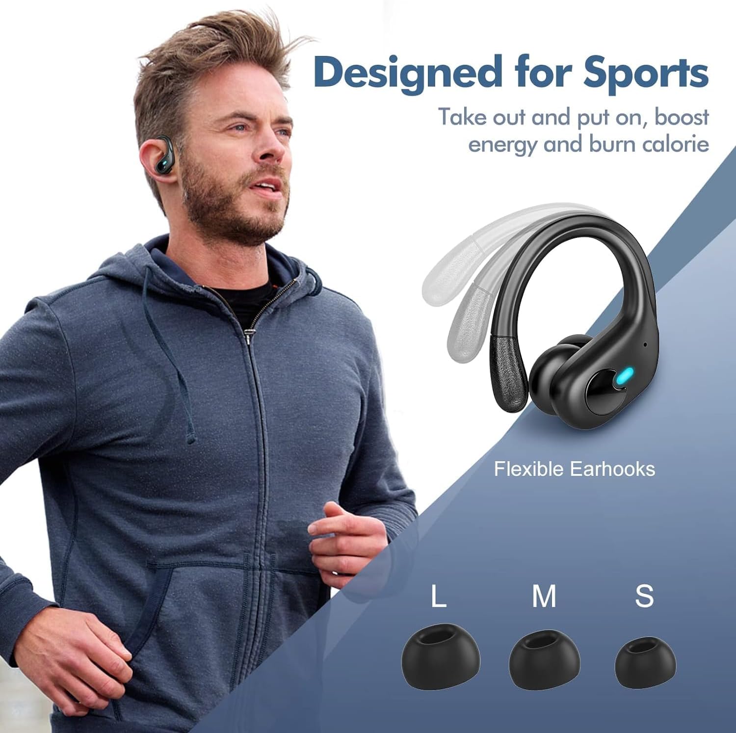 Wireless Earbuds Bluetooth Headphones 80Hrs Playback with LED Diaplay Wireless Charging Case Noise Cancelling Ear buds with Earhooks, IPX7 Waterproof Over Ear Earphones for Sports Running Workout - Amazing Gadgets Outlet