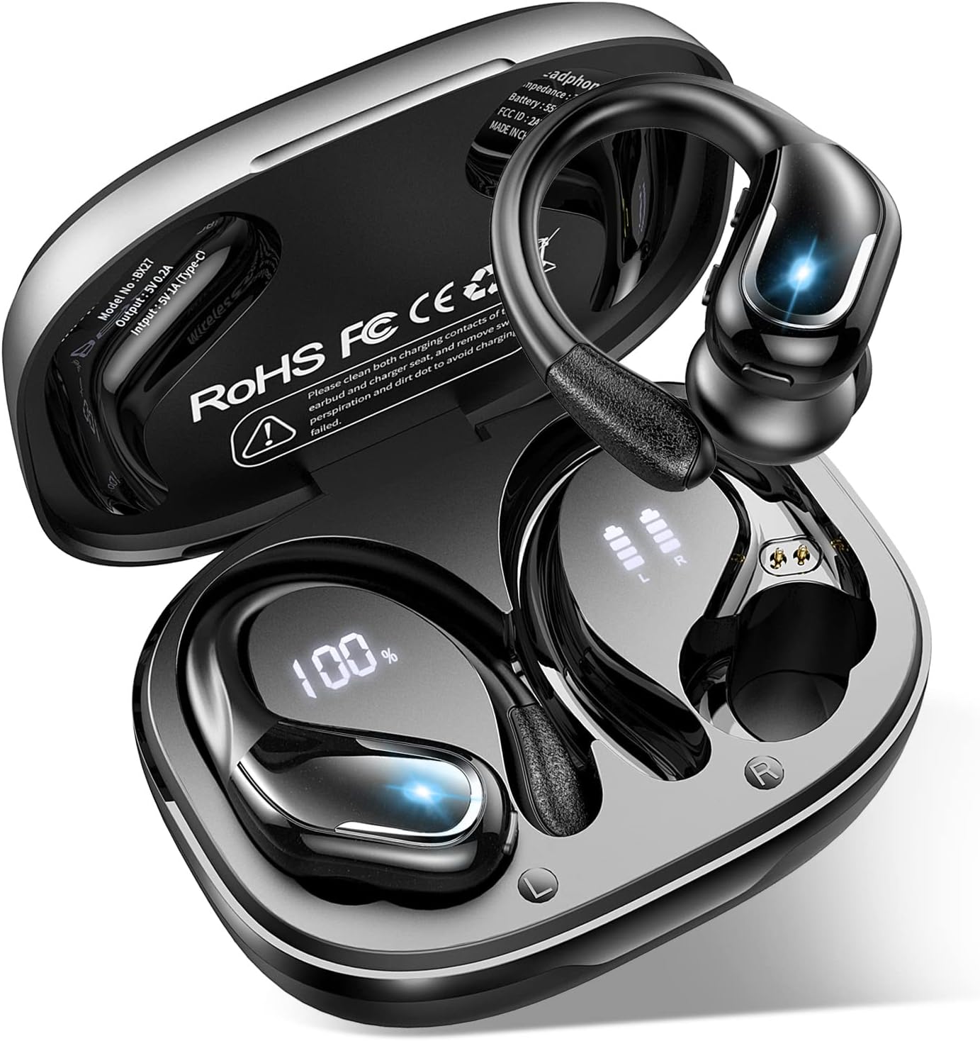 Wireless Earbuds Sport, Bluetooth 5.3 Headphones, Wireless Earphones 75H Playtime and HiFi Stereo Sound with Mic, IP7 Waterproof, Dual LED Display in Ear EarHooks, USB - C, Headsets for Sport, Running - Amazing Gadgets Outlet