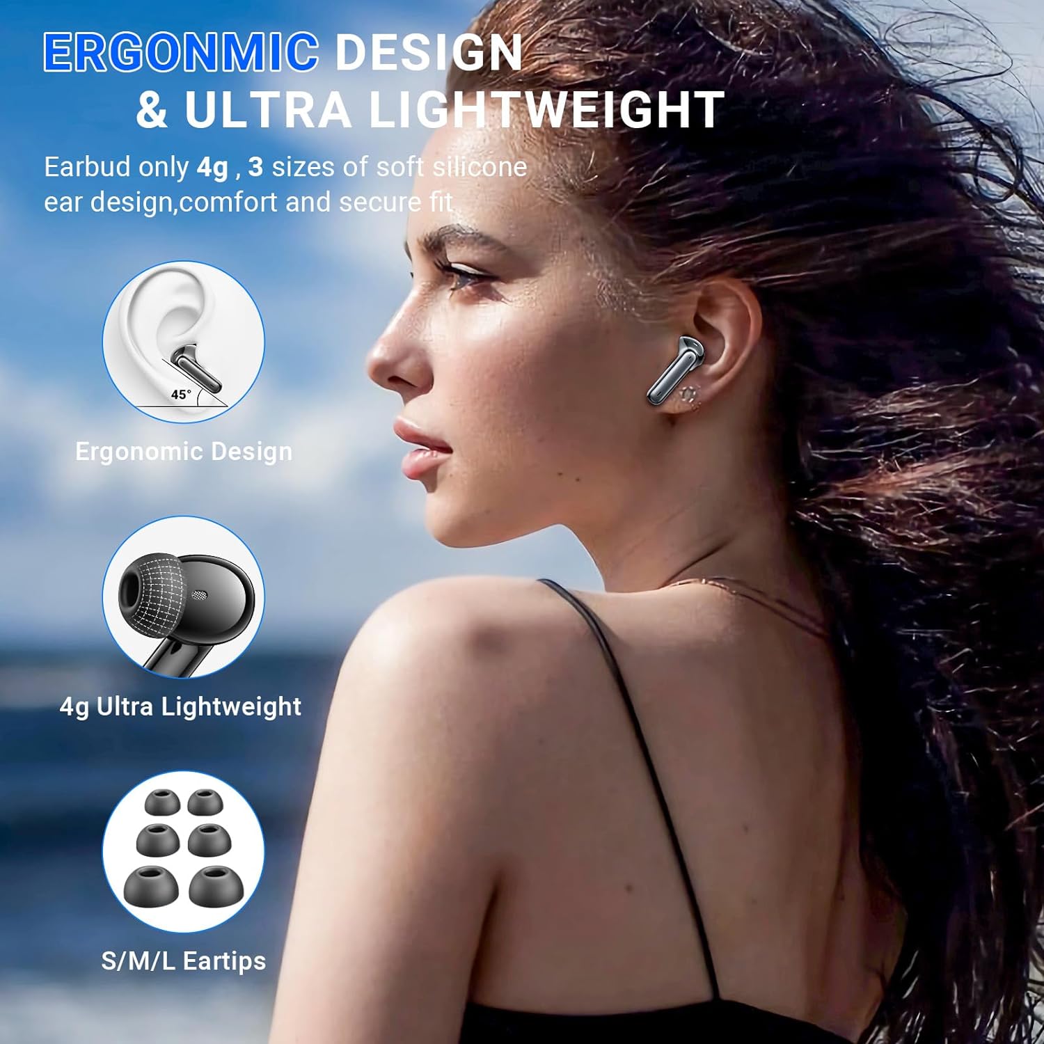 Wireless Earbuds, Wireless Bluetooth 5.3 Headphones In Ear with 4 ENC Noise Cancelling Mic, 2024 New Bluetooth Earphones Deep Bass Stereo Sound 42H Playtime LED Display PX7 Waterproof Ear buds USB - C - Amazing Gadgets Outlet