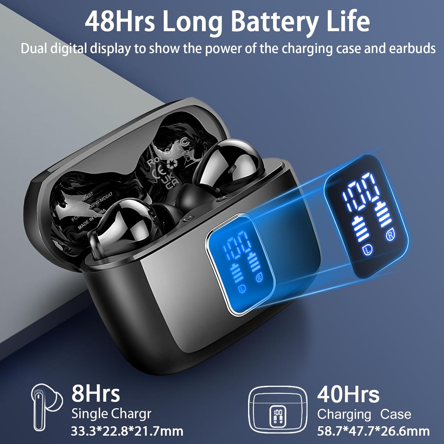 Wireless Earbuds, Wireless Headphones Bluetooth 5.3 Earphones, 48H Playtime HD Stereo In Ear buds, 4 ENC Noise Cancelling Mic Wireless Earphones, LED Display, IP7 Waterproof, Mini Ultra Light, Black - Amazing Gadgets Outlet