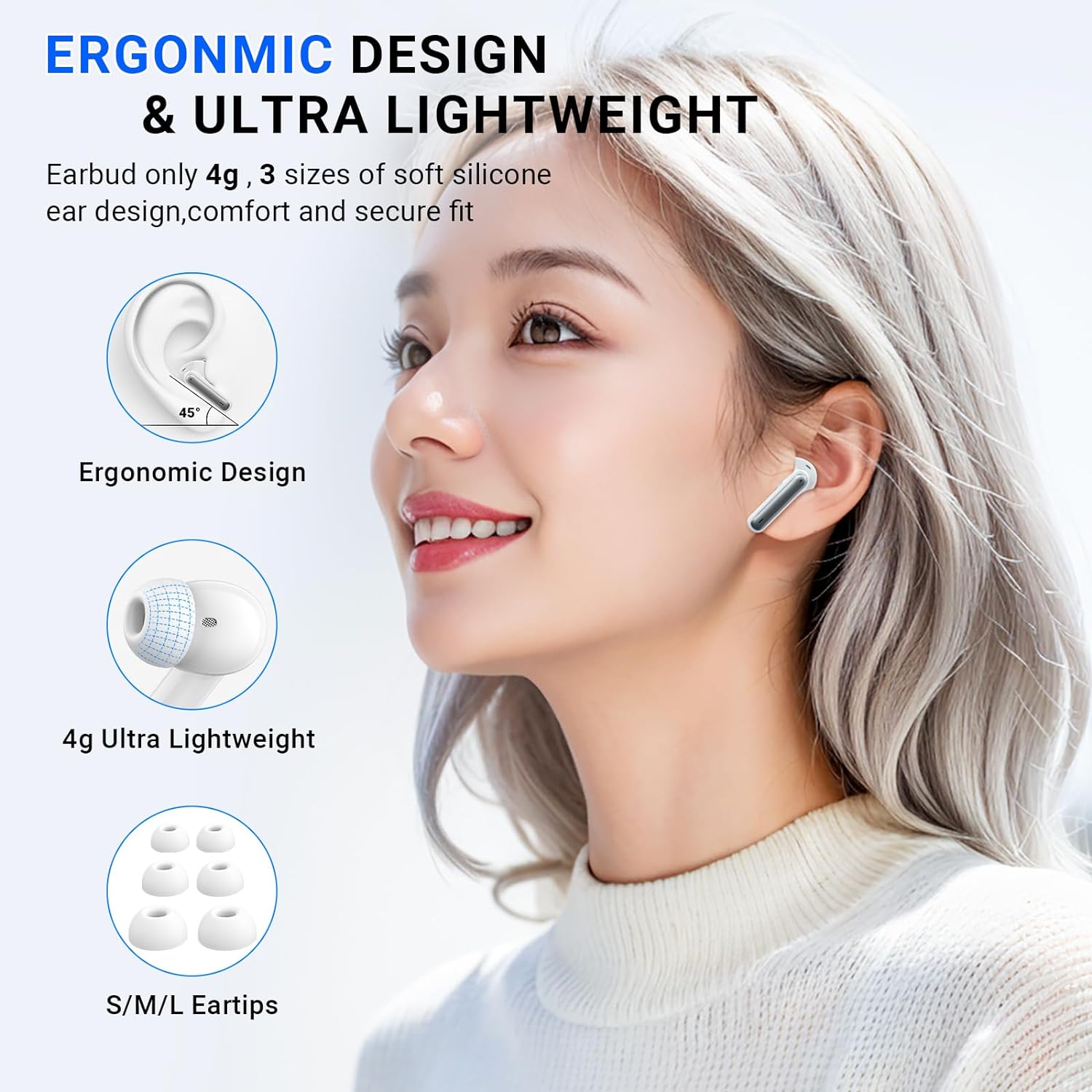 Wireless Earbuds, Wireless Headphones Bluetooth 5.3 Earphones In Ear 4 Mic HD Calling, 2024 New Bluetooth Earbuds HiFi Stereo Deep Bass 42H Playtime LED Display IP7 Waterproof Wireless Earphones White - Amazing Gadgets Outlet