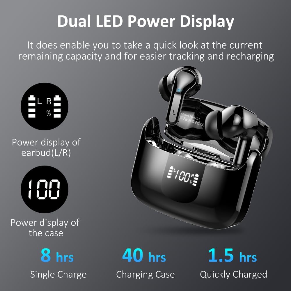 Wireless Earbuds, Wireless Headphones Bluetooth 5.3 Headphones with 4 ENC Mic, NEW 40H Bluetooth Earphones in Ear Deep Bass Noise Cancelling Bluetooth Earbuds Mini Ear Buds IP7 Waterproof LED Display - Amazing Gadgets Outlet