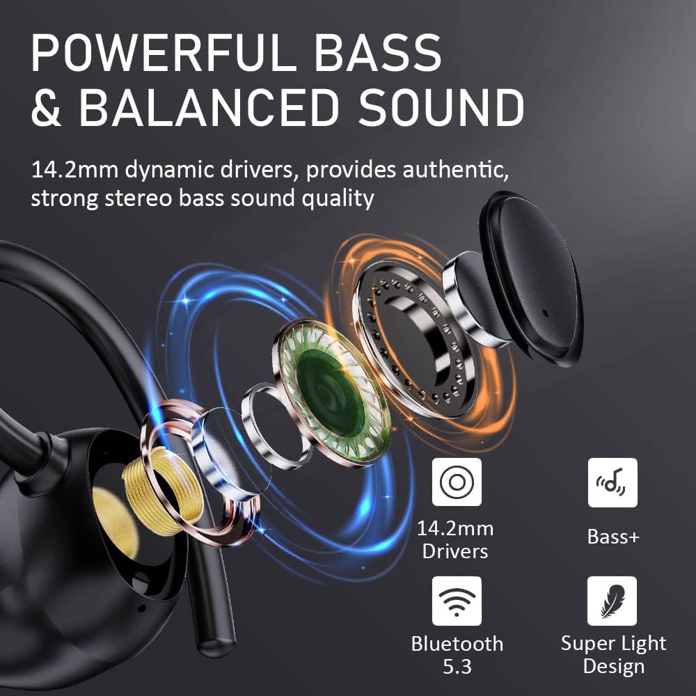 Wireless Earbuds, Wireless Headphones Running Bluetooth 5.3 Headphones with Mic, Wireless Earphones IP7 Waterproof Ear Hooks, Noise Cancelling Earbuds Stereo Sound, 48H, USB - C, Headsets for Sport - Amazing Gadgets Outlet