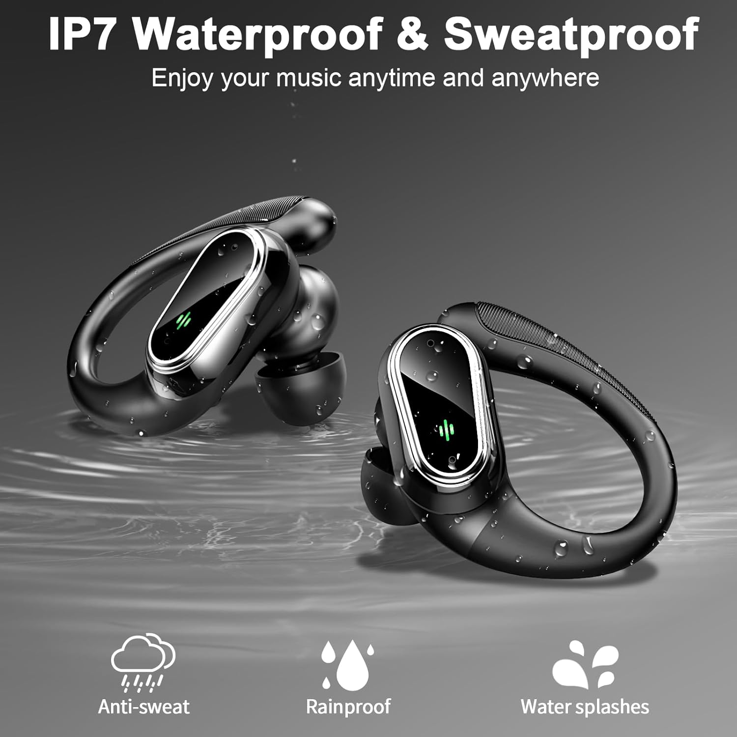 Wireless Earbuds, Wireless Headphones Stereo Noise Cancelling Earbuds with Mic, 50H Bluetooth 5.3 Headphones Dual LED Display, Sport Ear Buds with EarHooks, IP7 Waterproof Wireless Earphones Running - Amazing Gadgets Outlet